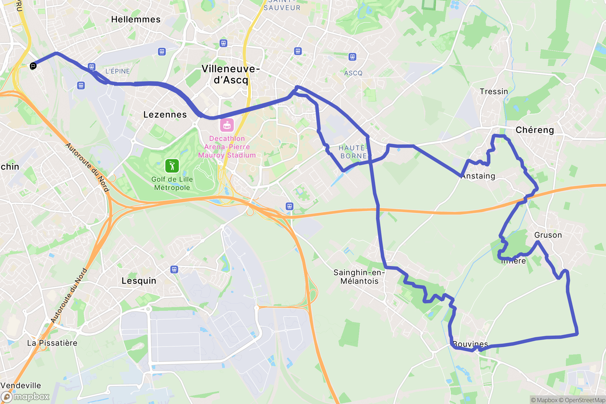 Lille : carte du parcours de randonnée - France