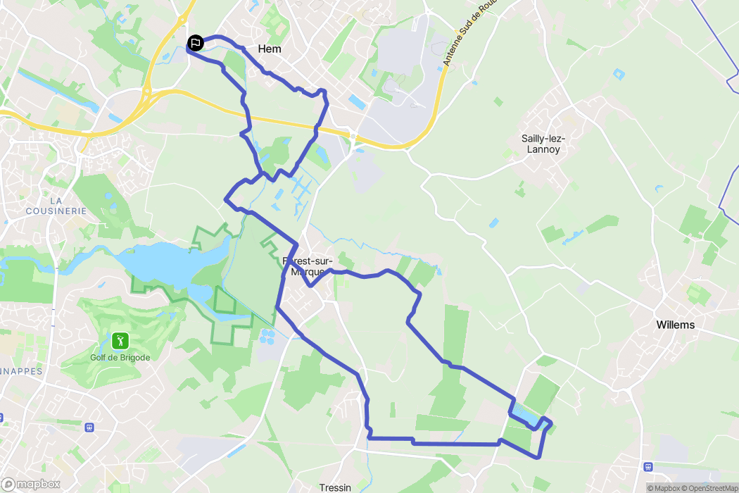 Hem : carte du parcours de randonnée - France