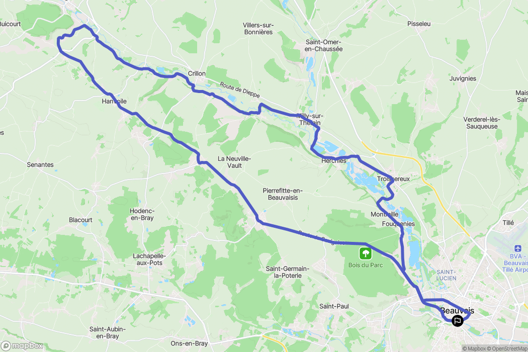 Beauvais : carte du parcours de randonnée - France