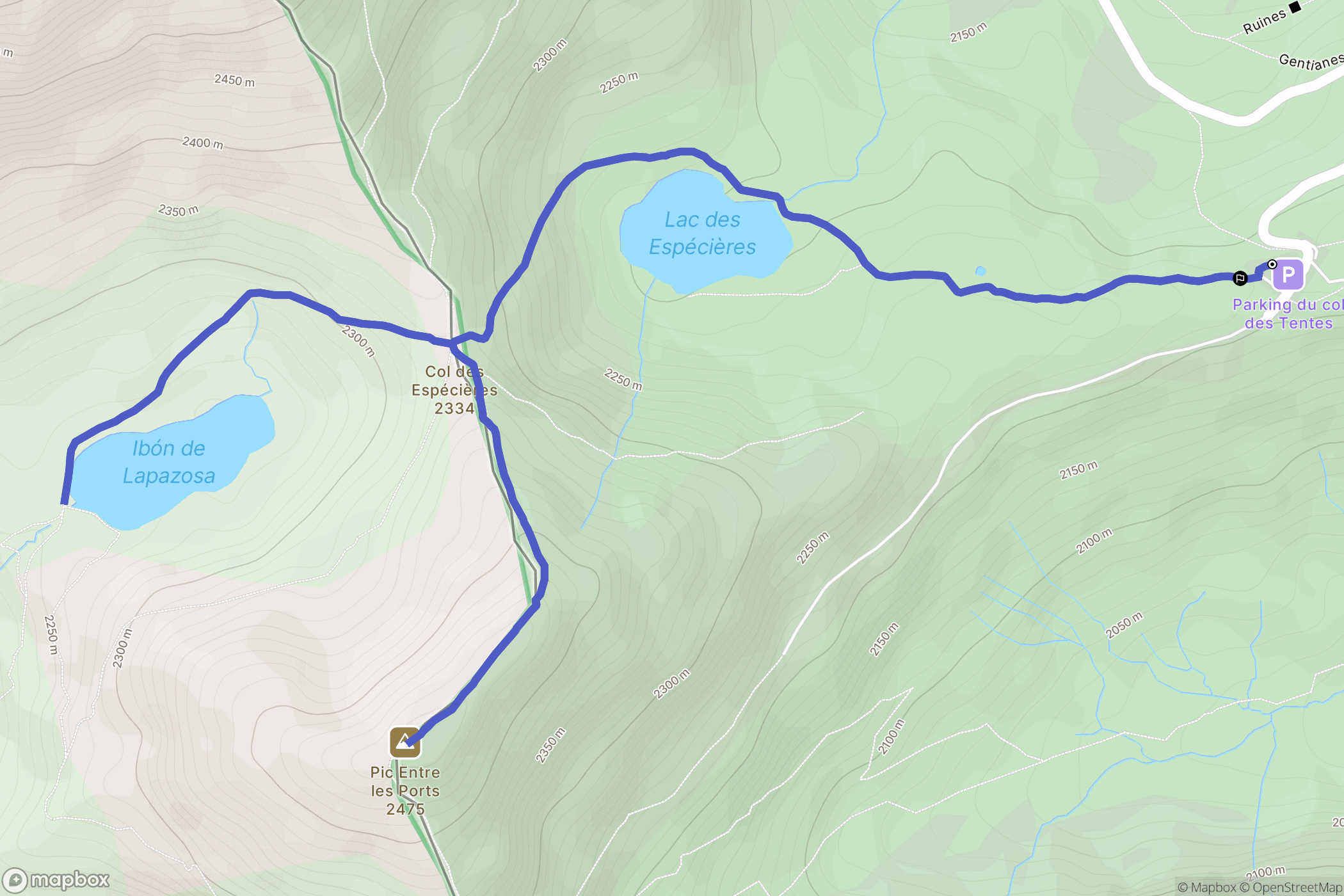 Gavarnie-Gèdre : carte du parcours de randonnée - France