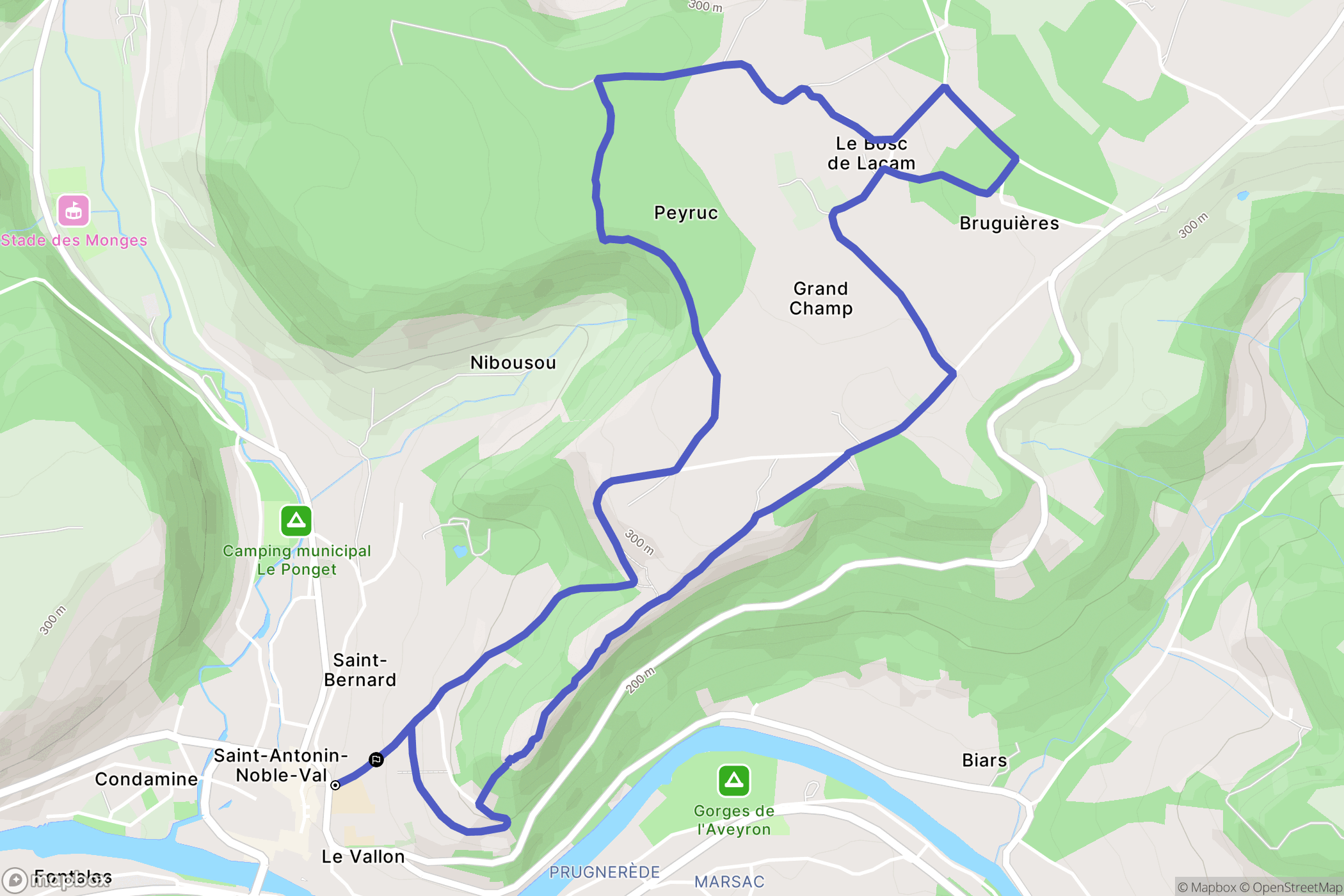 Saint-Antonin-Noble-Val : carte du parcours de randonnée - France