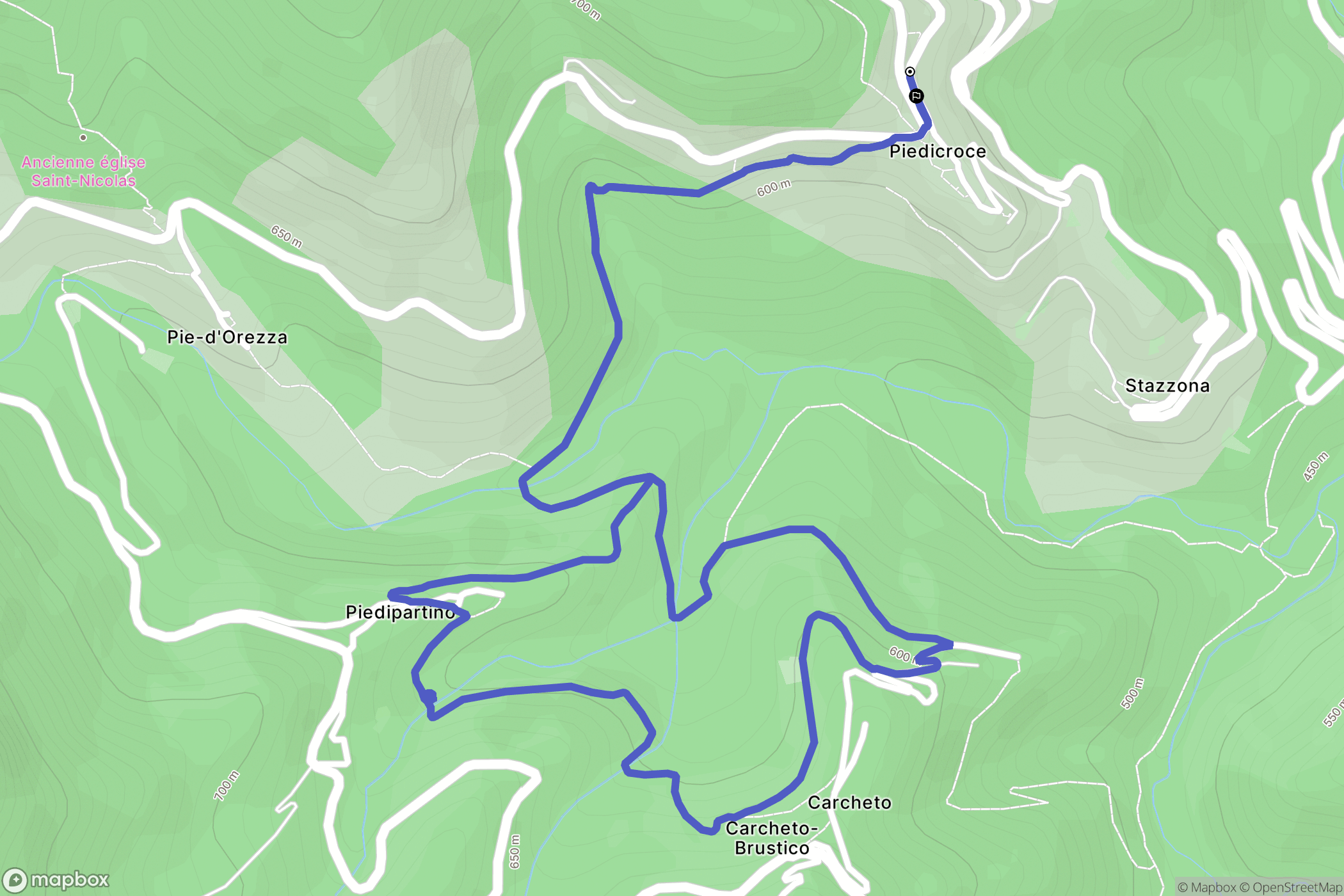 Piedicroce : carte du parcours de randonnée - France