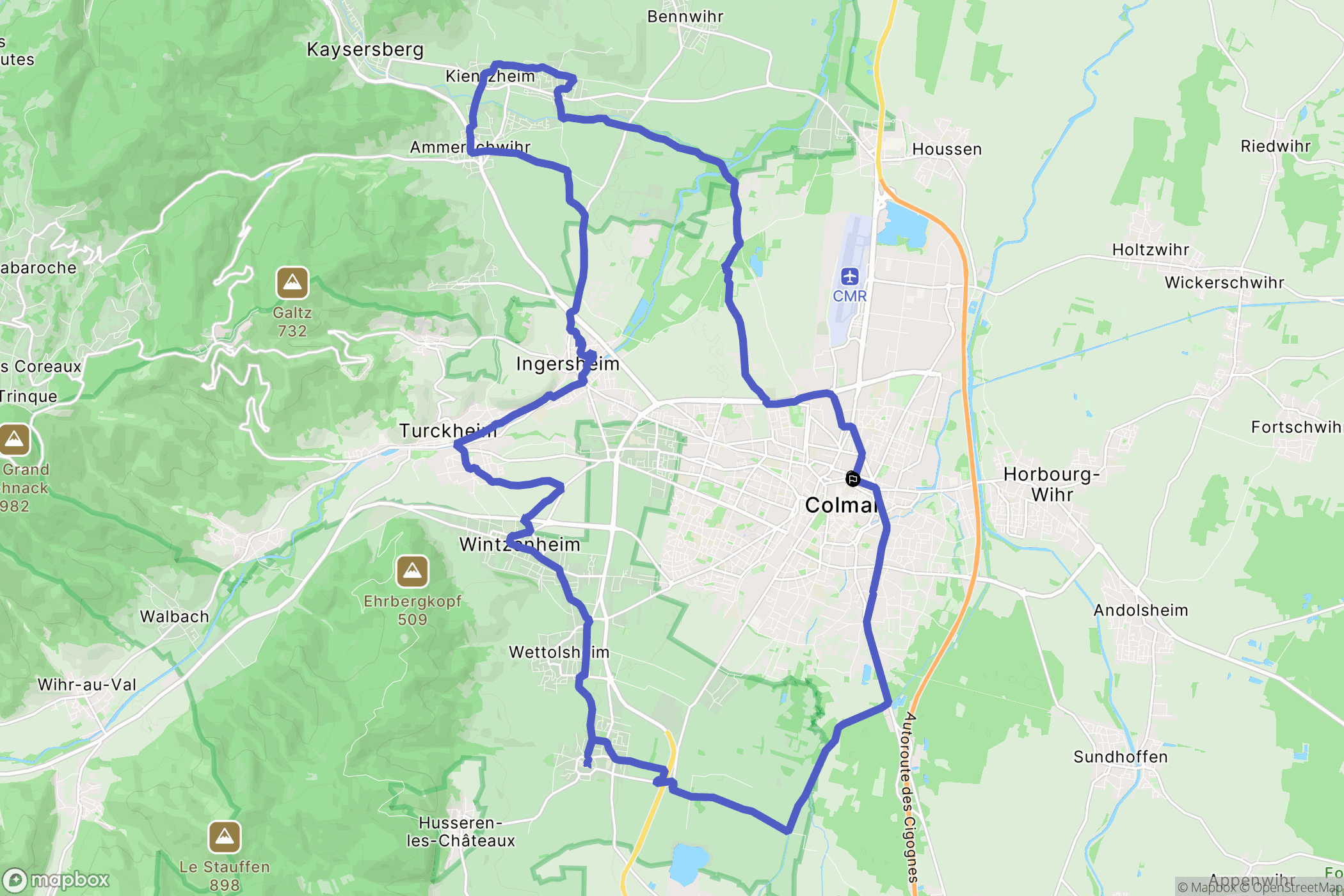 Colmar : carte du parcours de randonnée - France