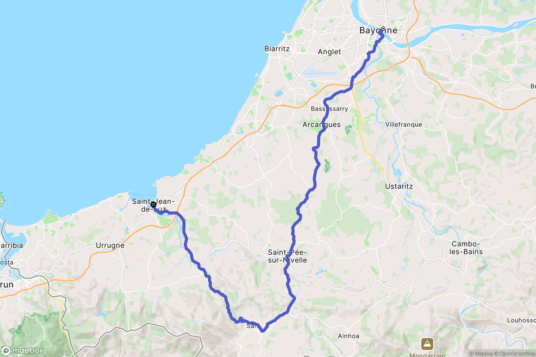Bayonne : carte du parcours de randonnée - France