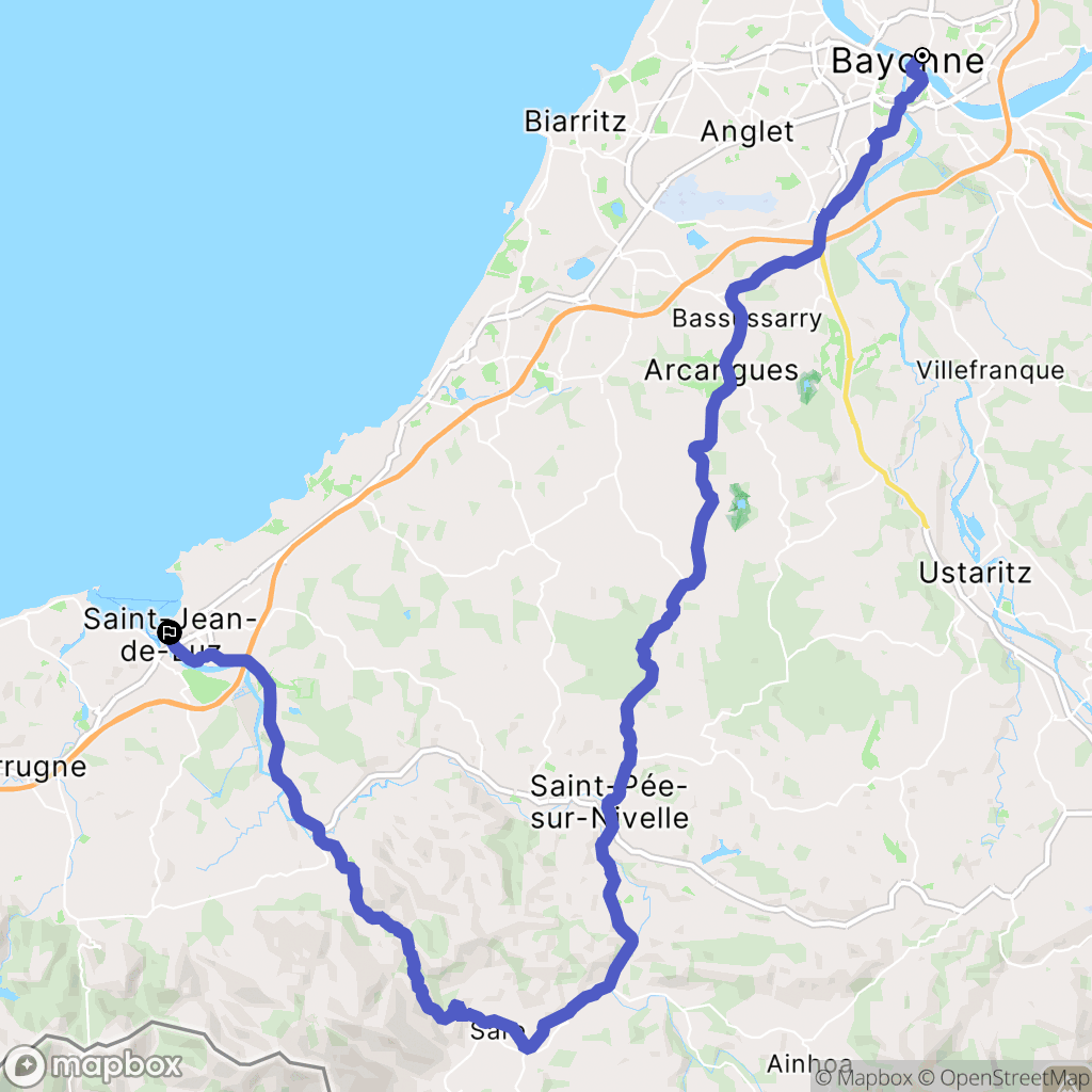 Bayonne : carte du parcours de randonnée - France