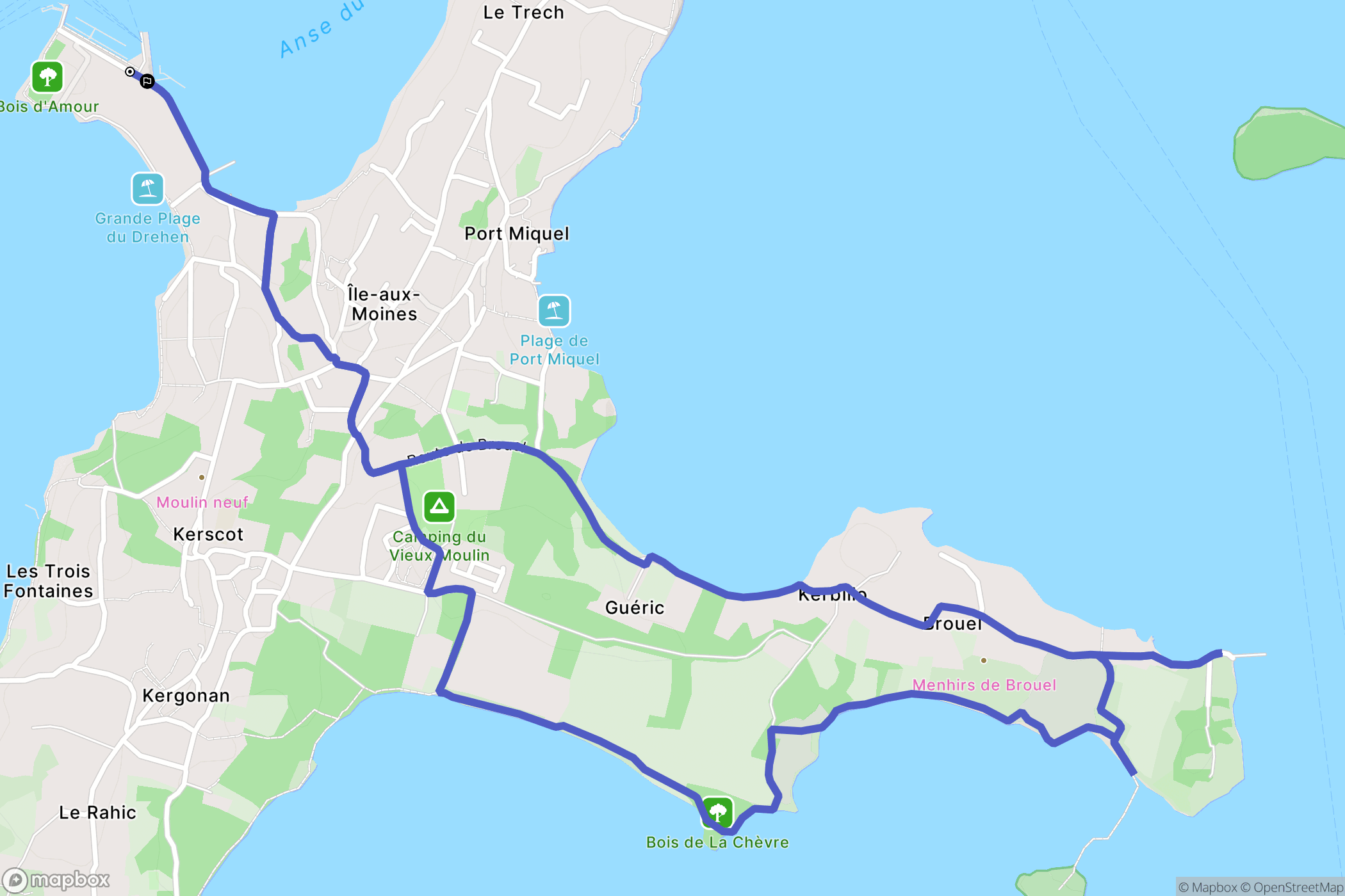Île-aux-Moines : carte du parcours de randonnée - France