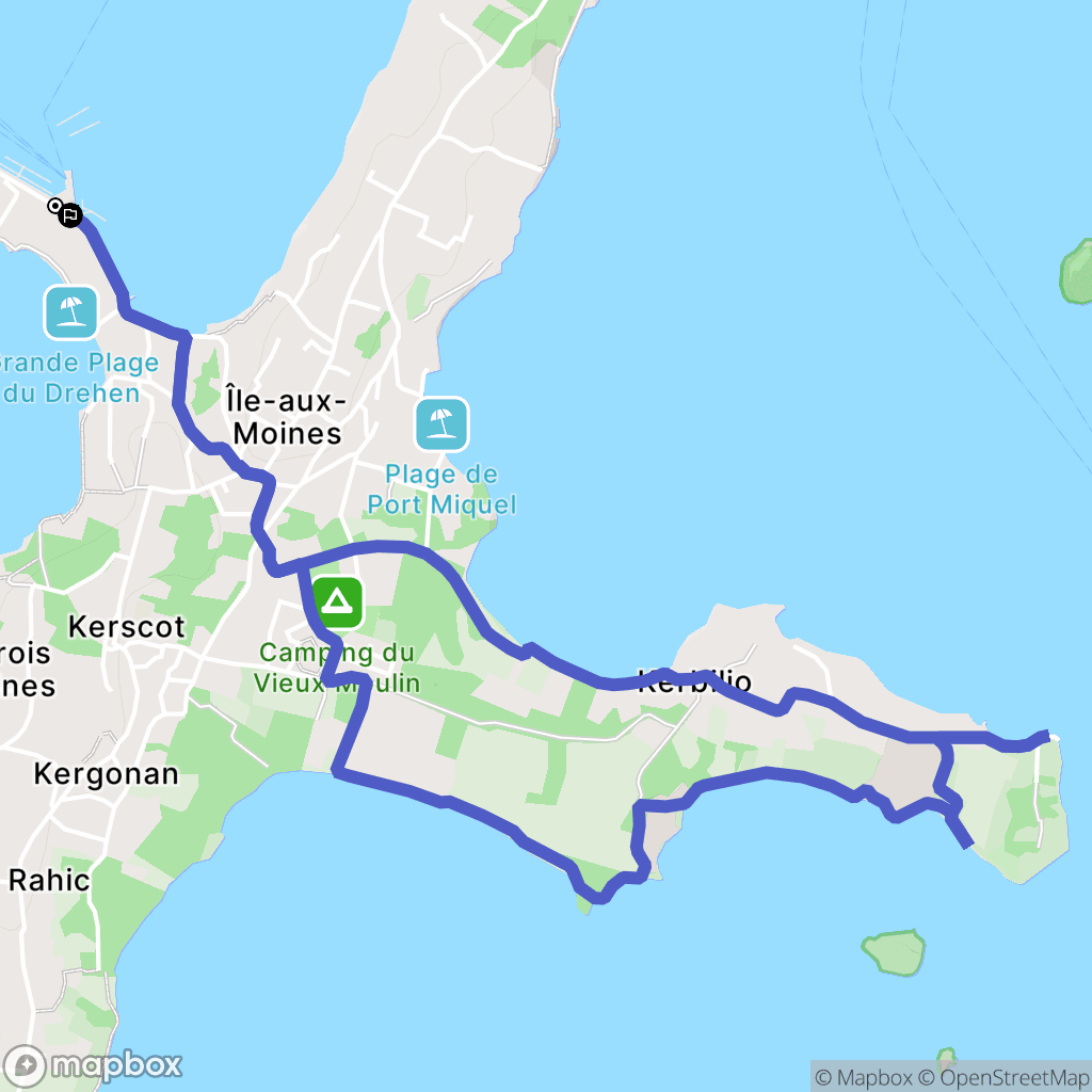 Île-aux-Moines : carte du parcours de randonnée - France