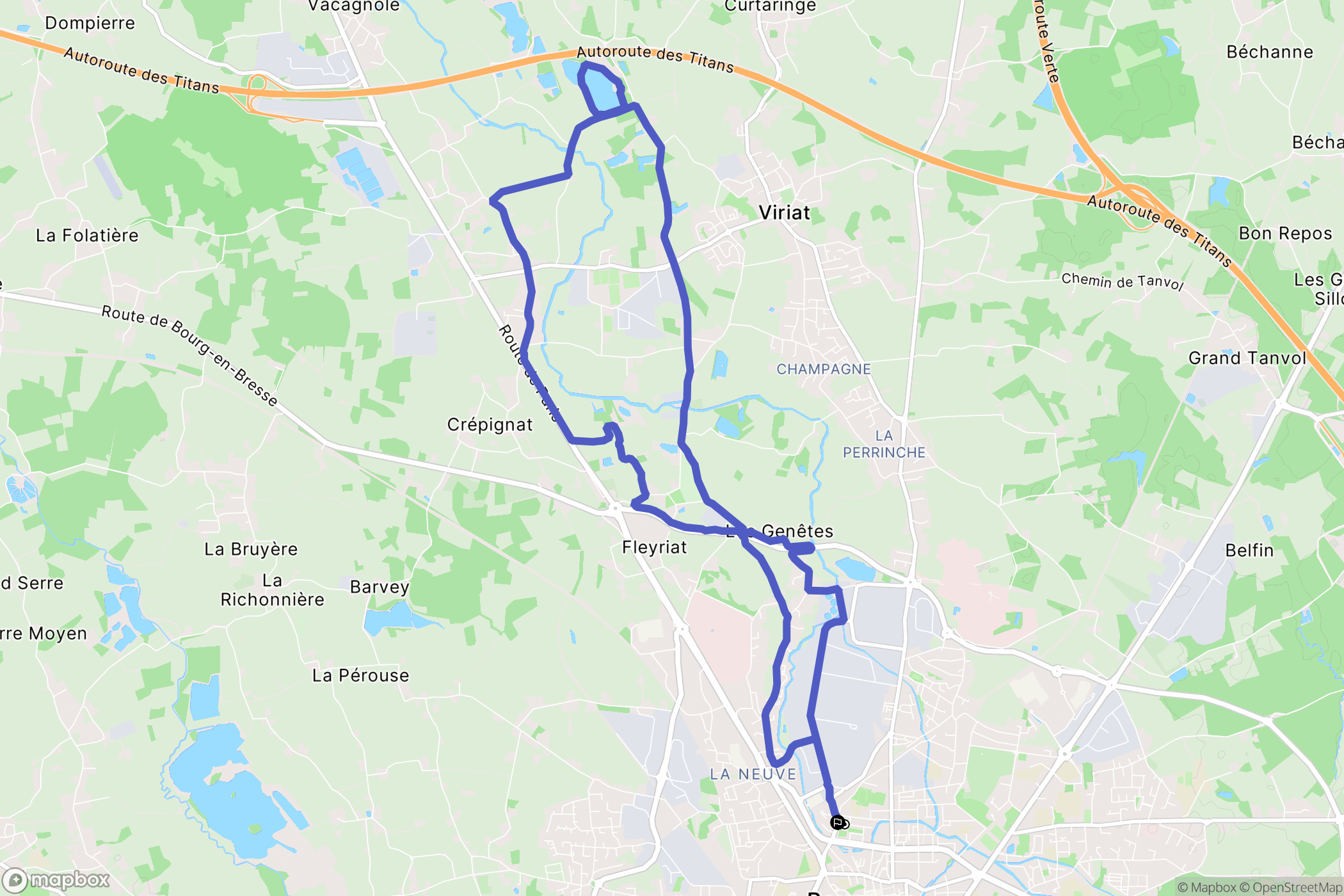 Bourg-en-Bresse : carte du parcours de randonnée - France
