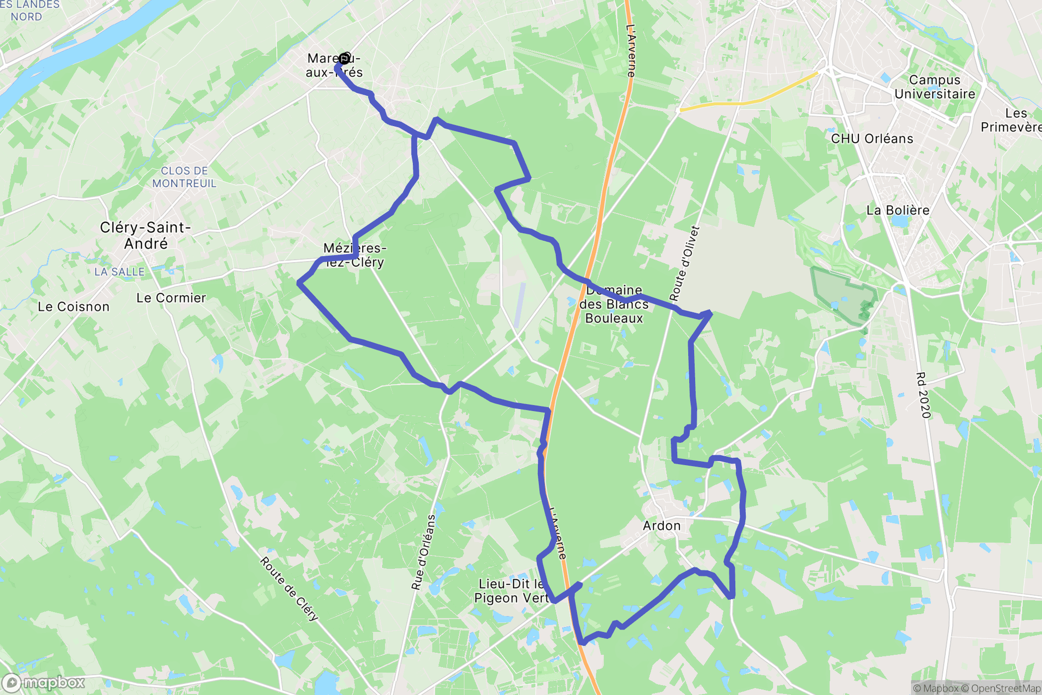 Mareau-aux-Prés : carte du parcours de randonnée - France