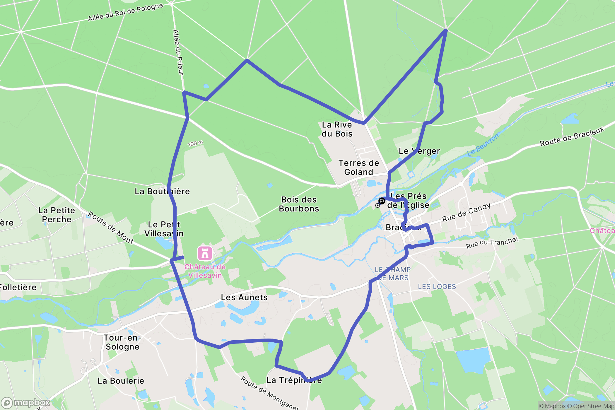 Bracieux : carte du parcours de randonnée - France