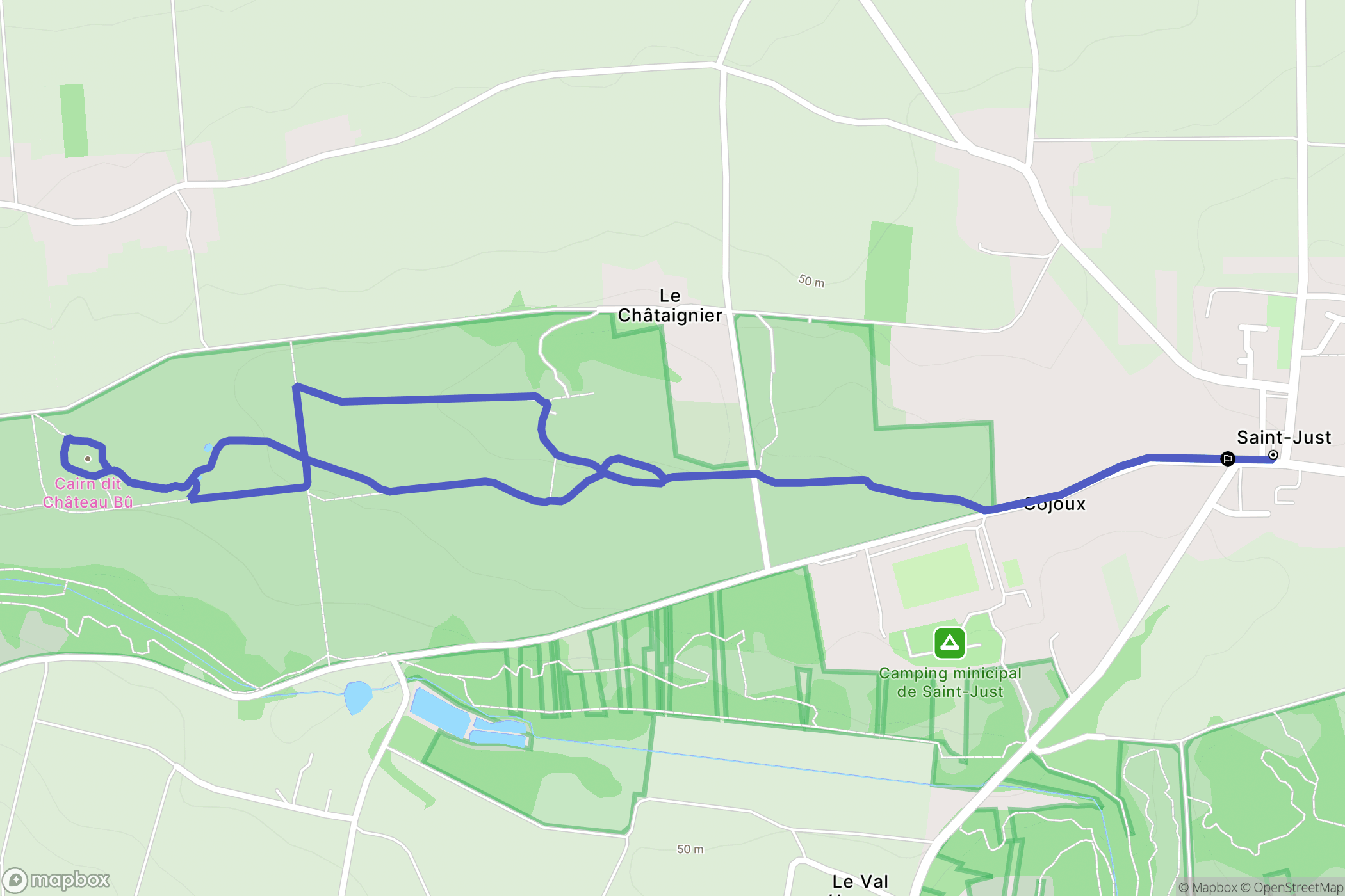 Saint-Just : carte du parcours de randonnée - France