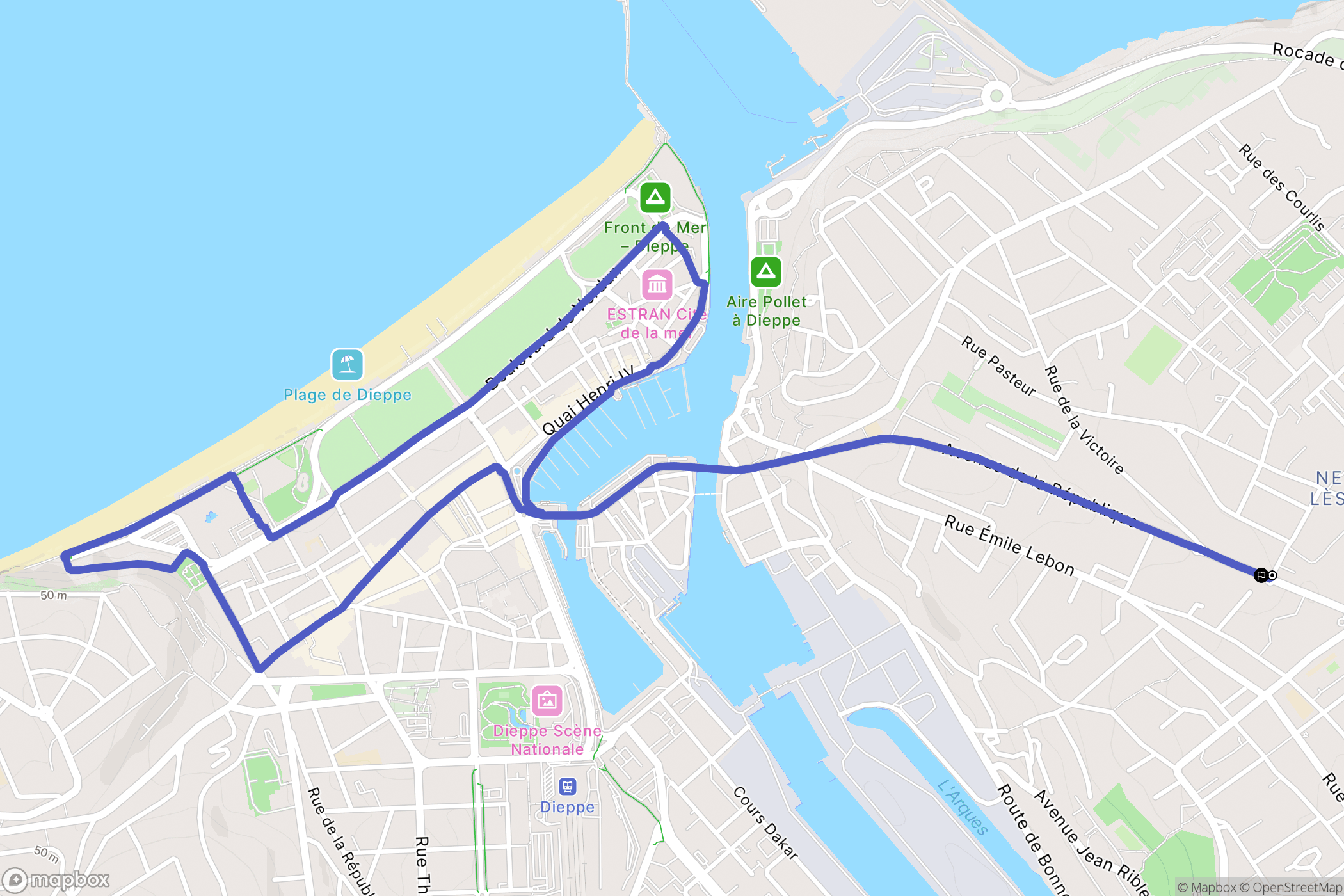 Dieppe : carte du parcours de randonnée - France