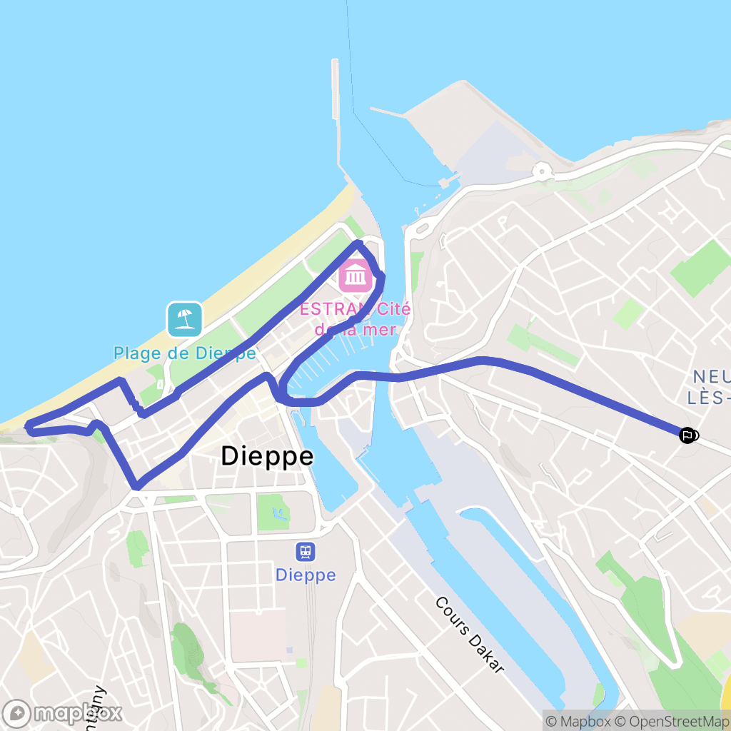 Dieppe : carte du parcours de randonnée - France