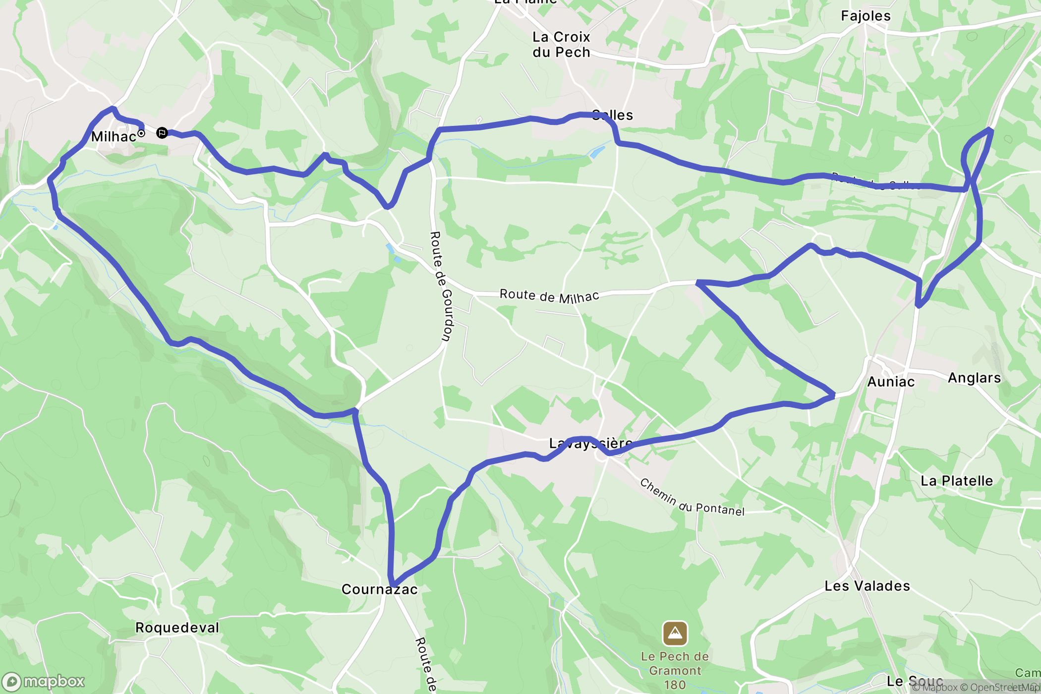 Milhac : carte du parcours de randonnée - France