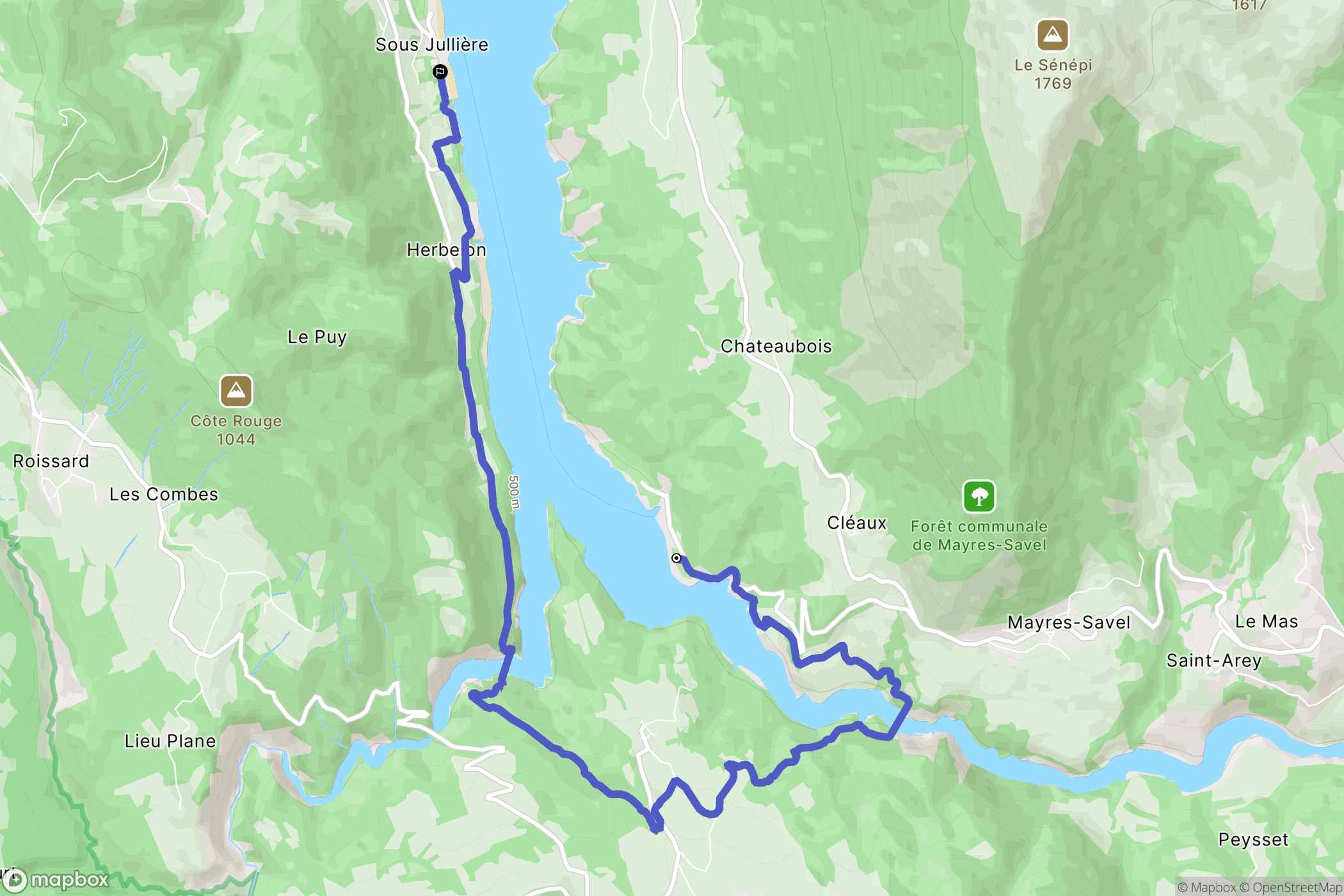 Mayres-Savel : carte du parcours de randonnée - France