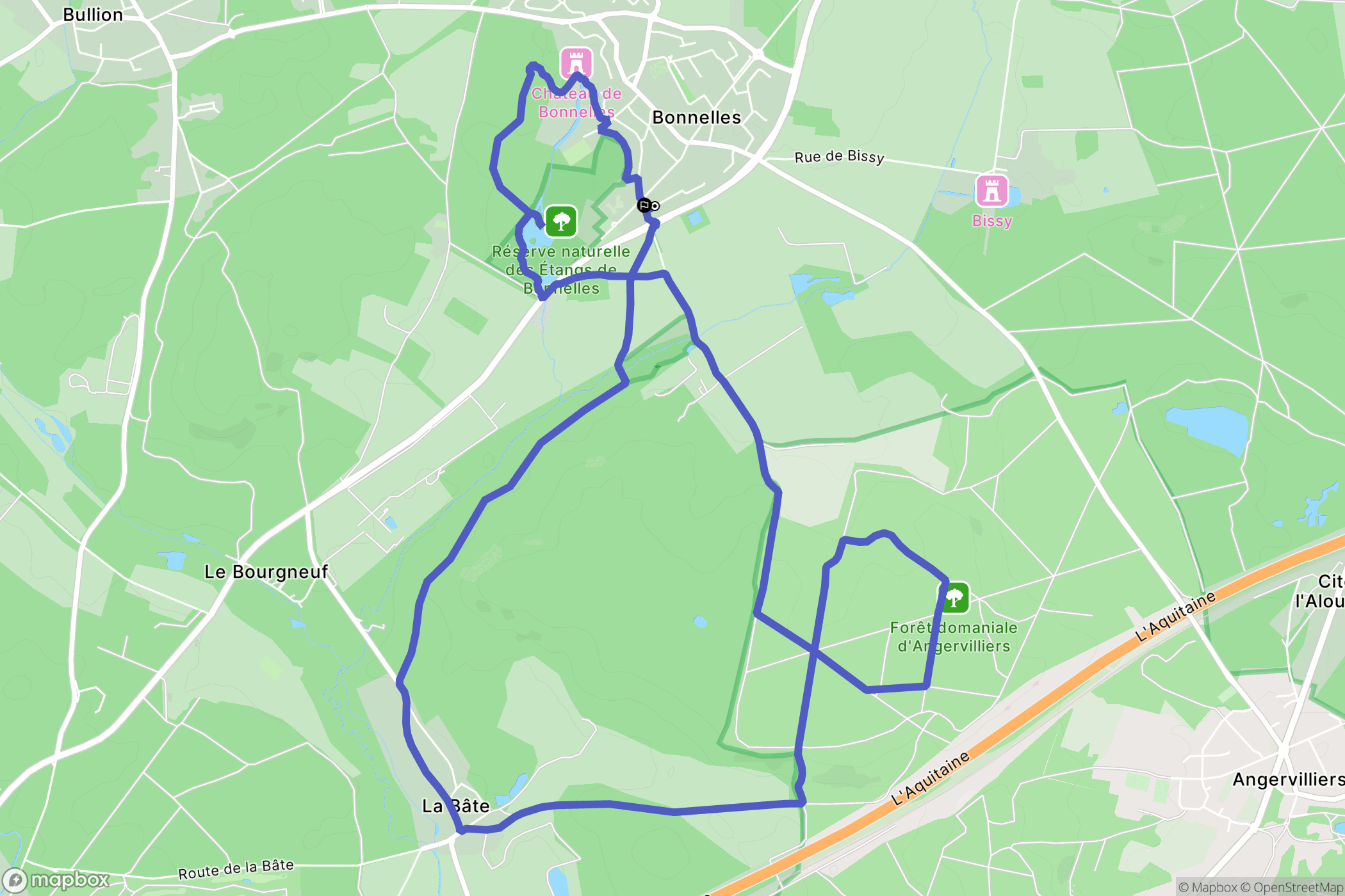 Bonnelles : carte du parcours de randonnée - France