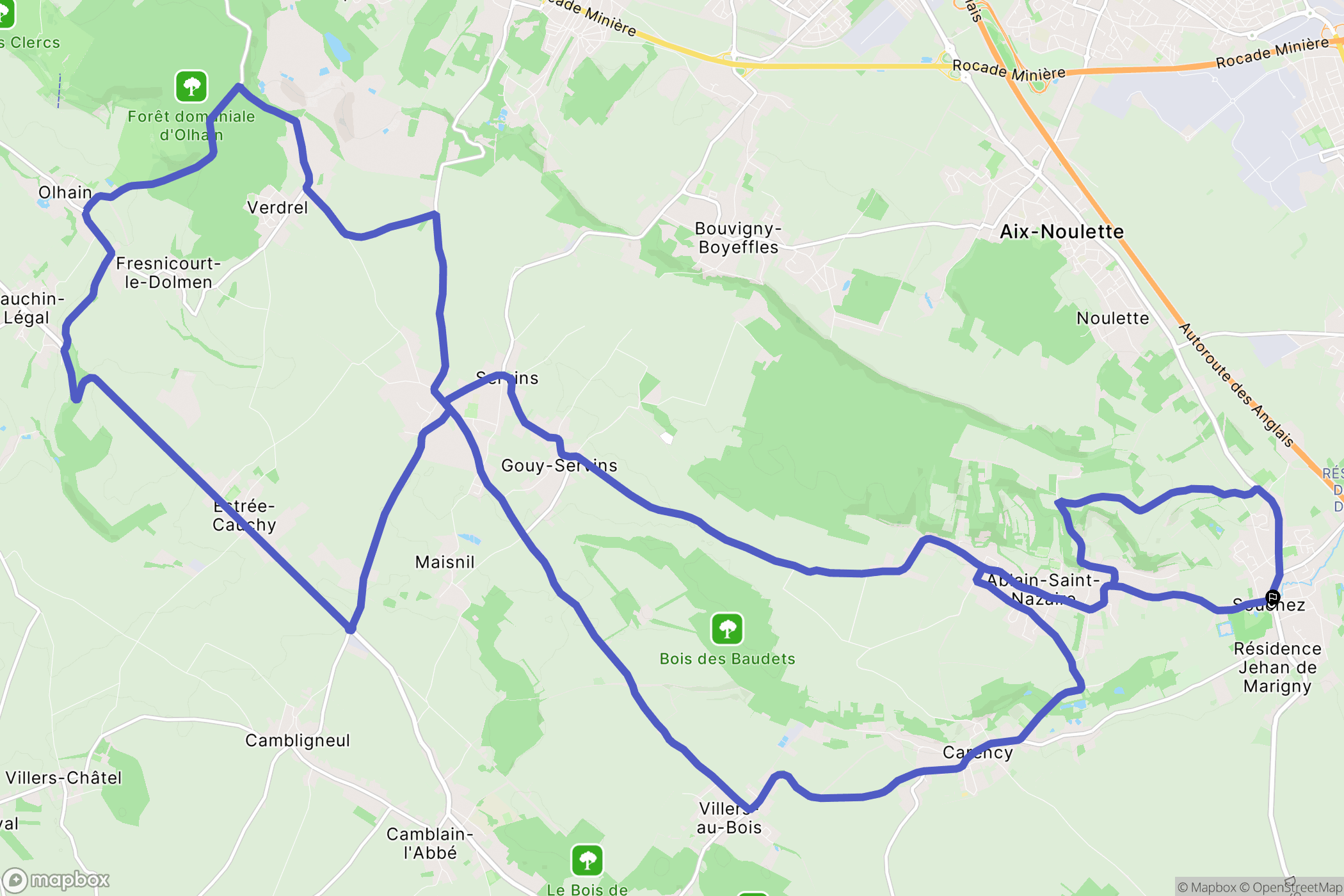 Souchez : carte du parcours de randonnée - France