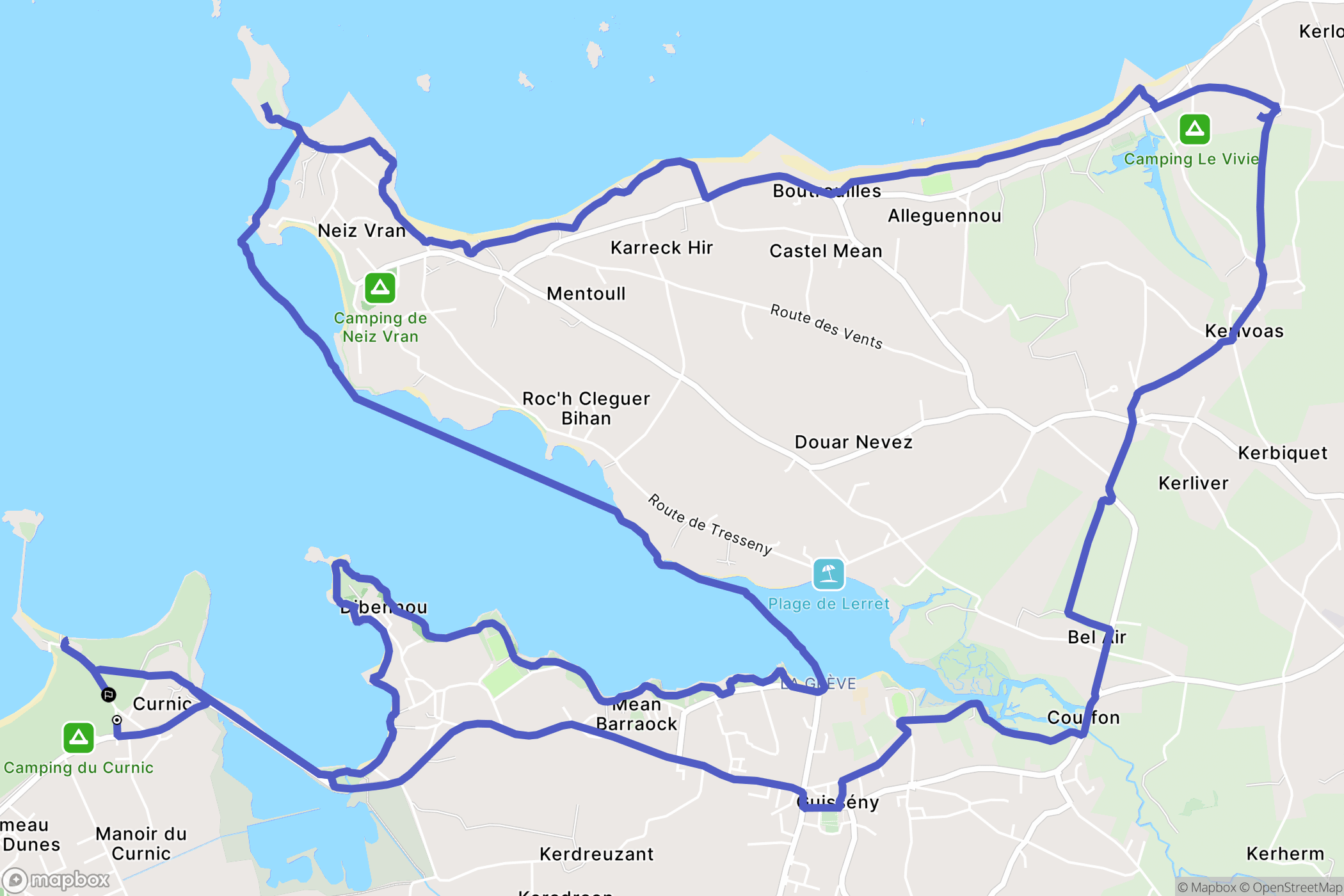 Guissény : carte du parcours de randonnée - France