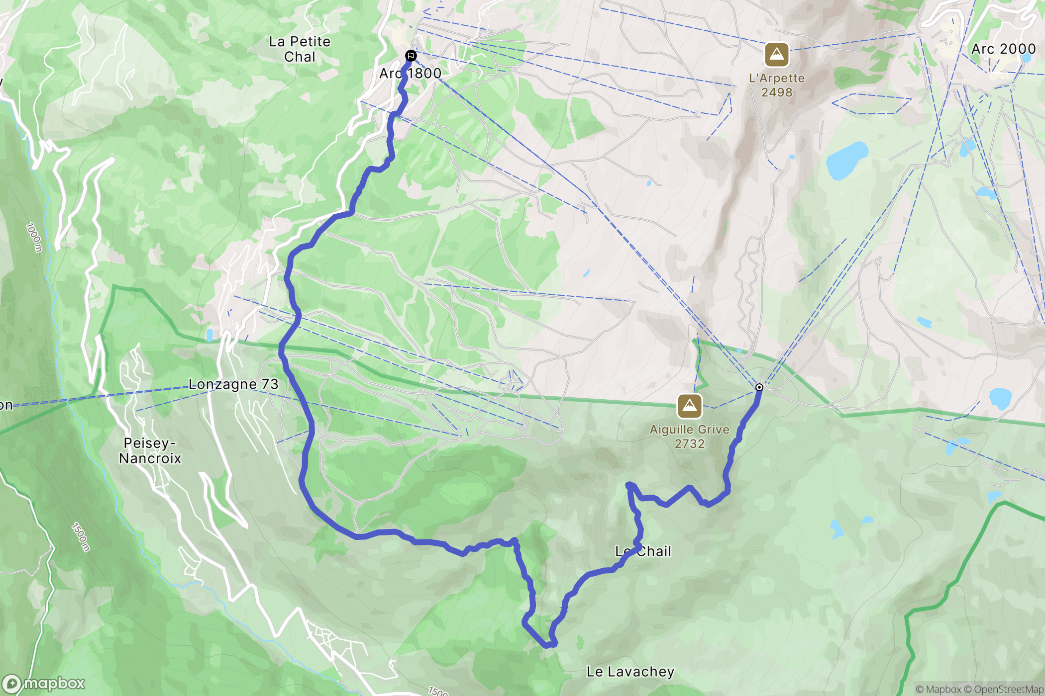 Peisey-Nancroix : carte du parcours de randonnée - France