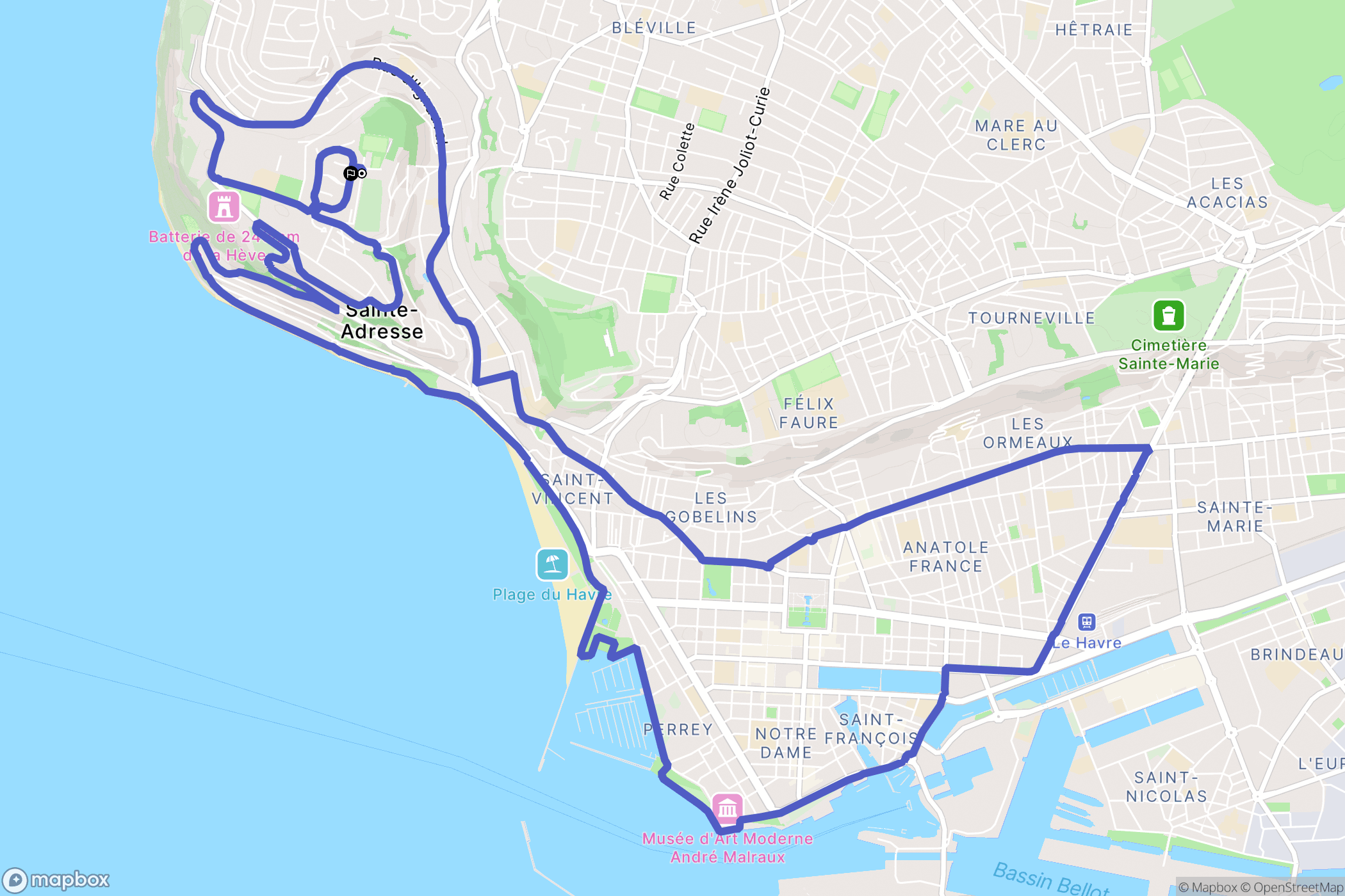 Sainte-Adresse : carte du parcours de randonnée - France