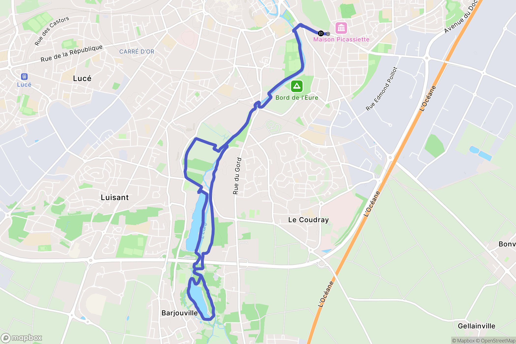 Chartres : carte du parcours de randonnée - France