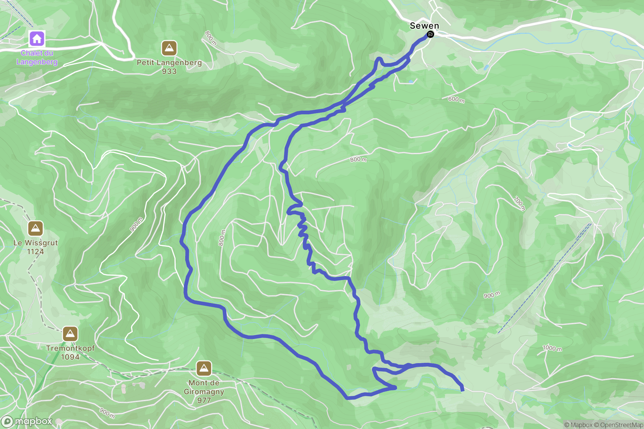 Sewen : carte du parcours de randonnée - France