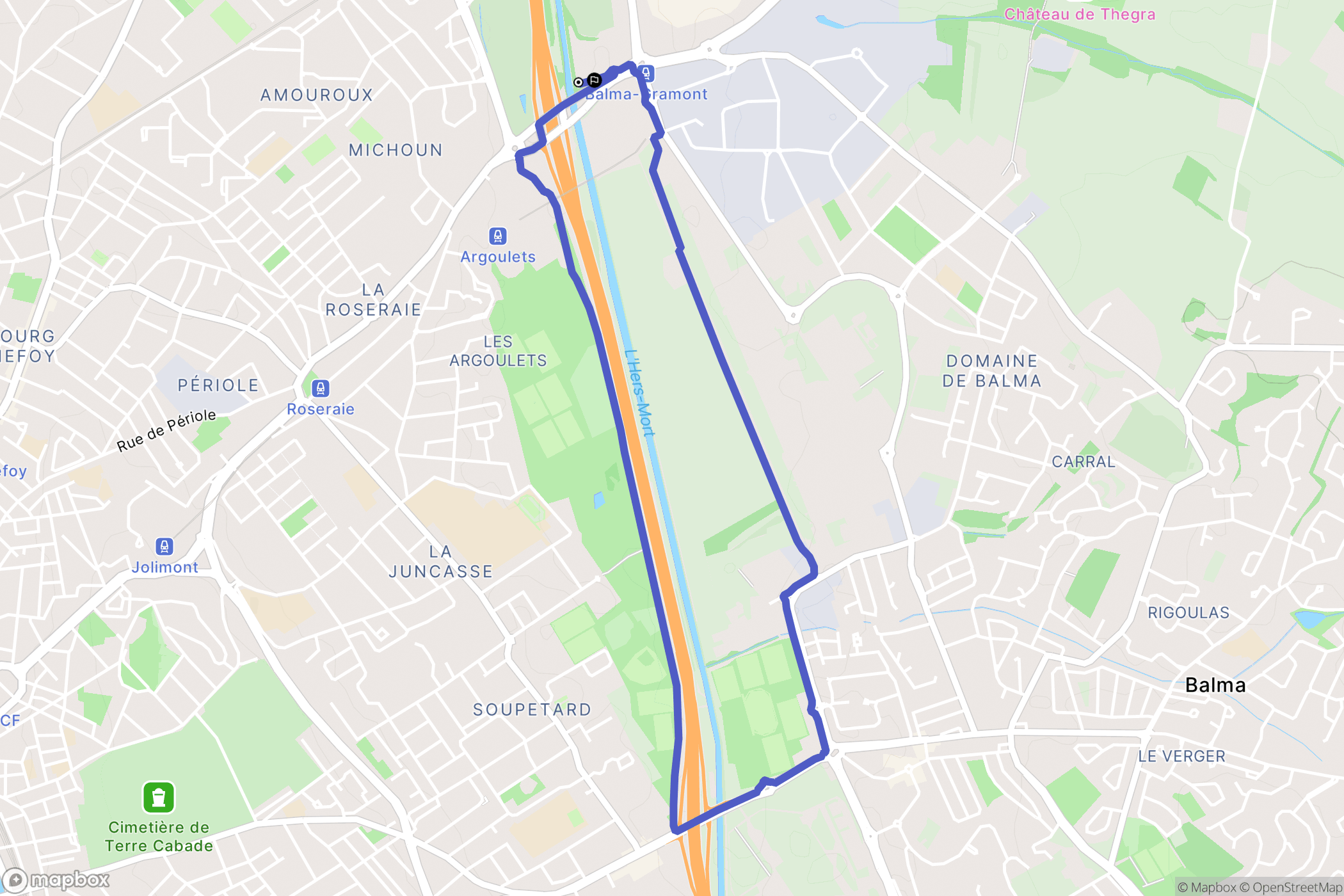 Toulouse : carte du parcours de randonnée - France