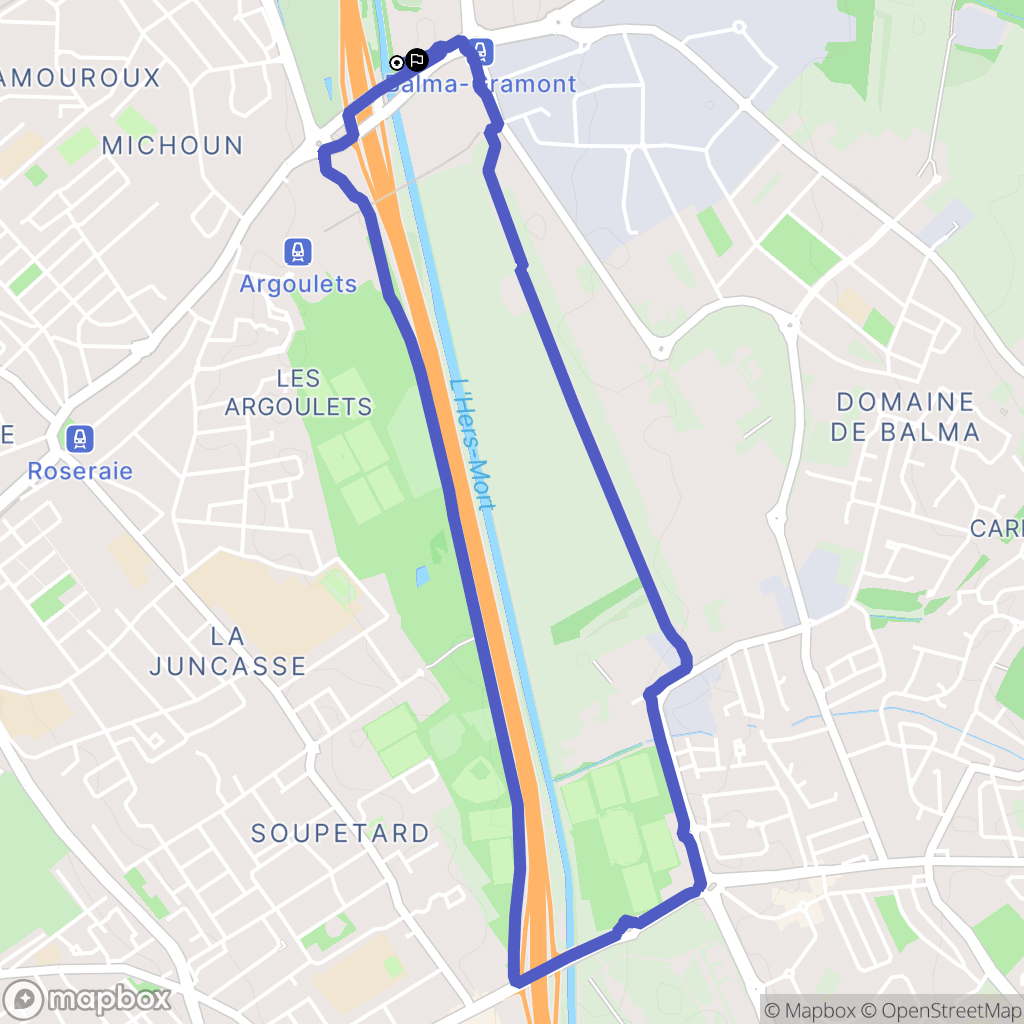 Toulouse : carte du parcours de randonnée - France