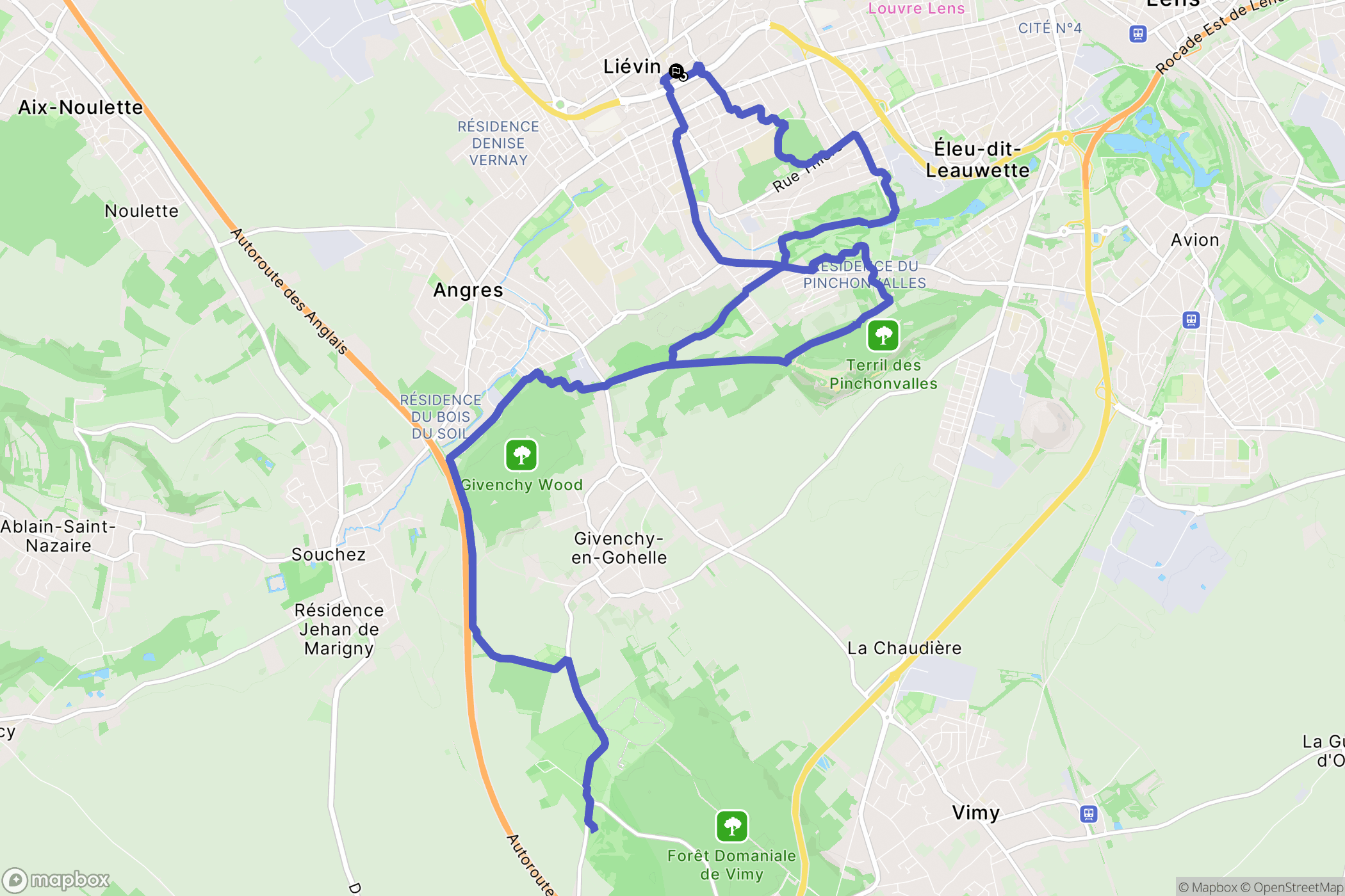 Liévin : carte du parcours de randonnée - France