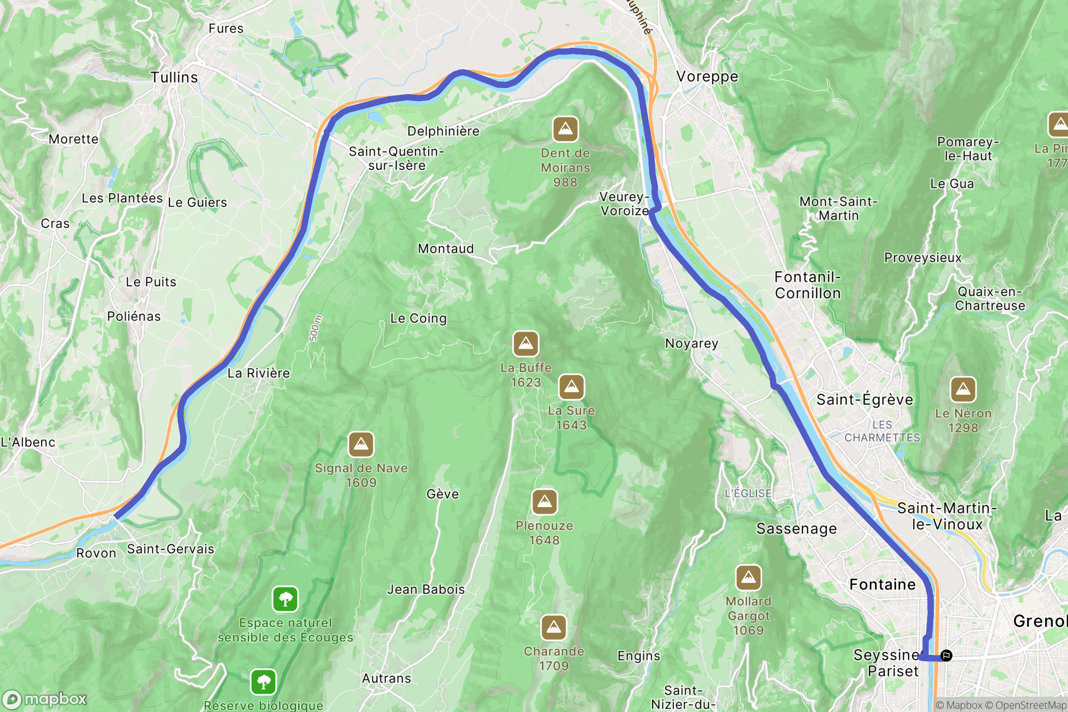 Grenoble : carte du parcours de randonnée - France