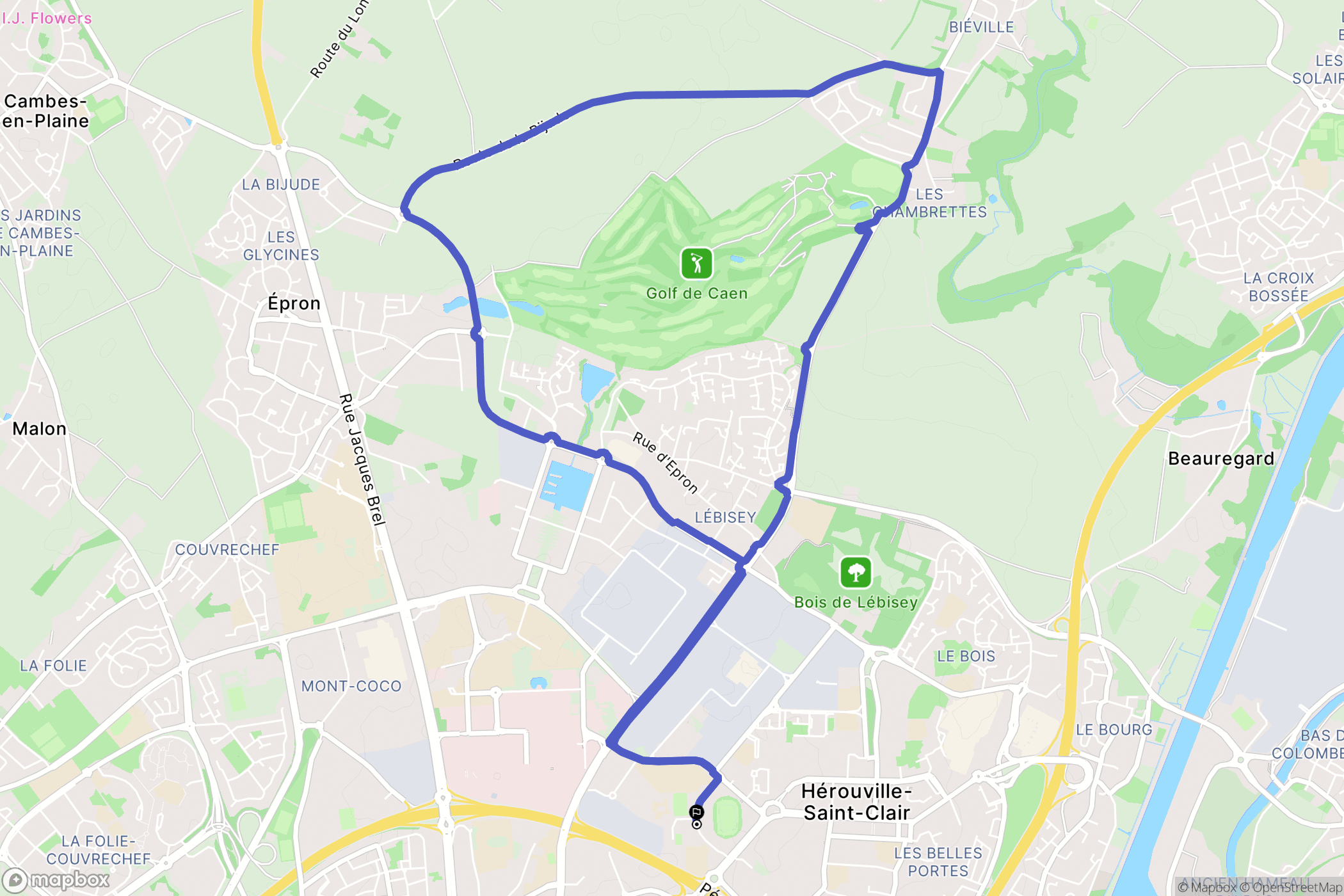 Hérouville-Saint-Clair : carte du parcours de randonnée - France