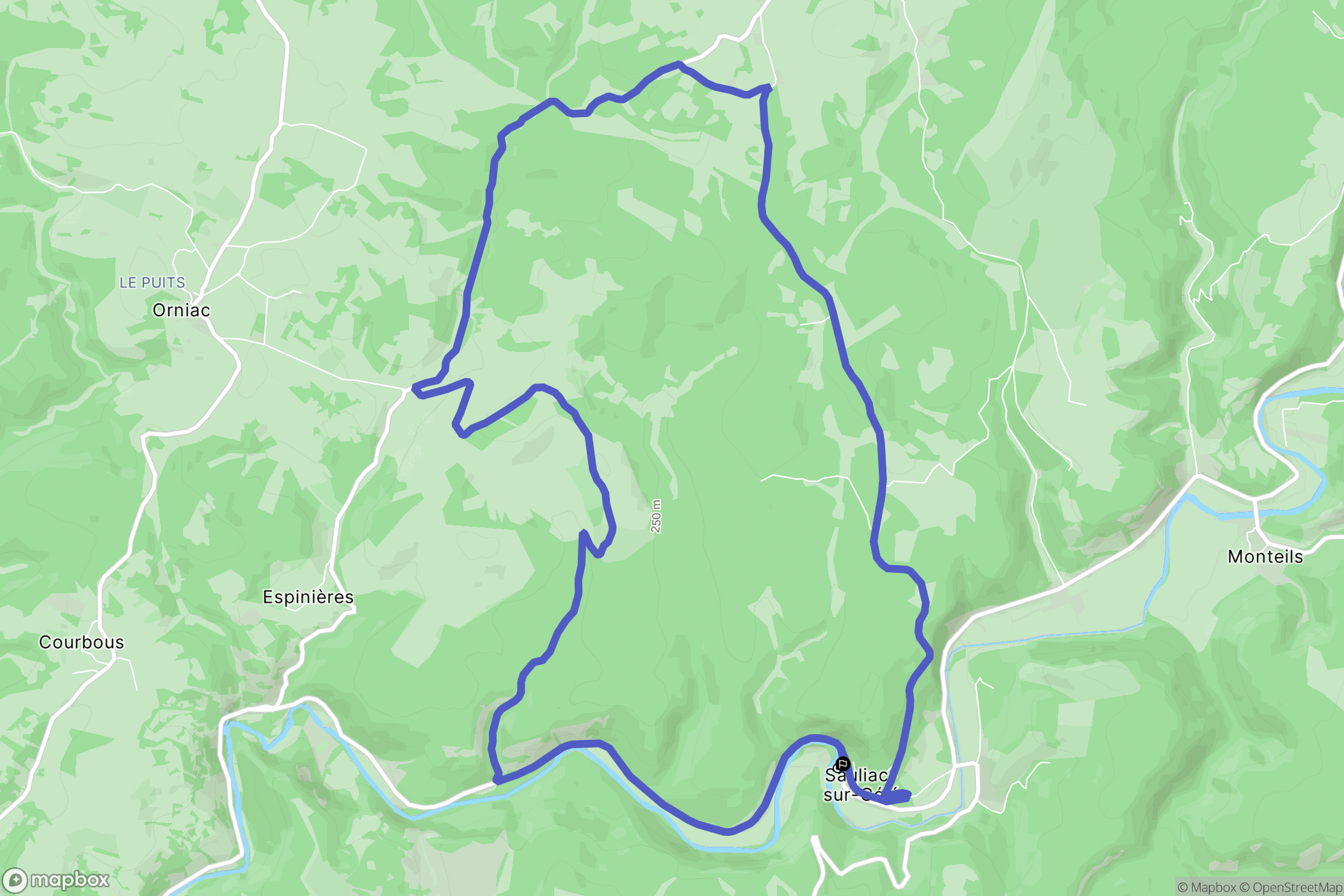 Sauliac-sur-Célé : carte du parcours de randonnée - France