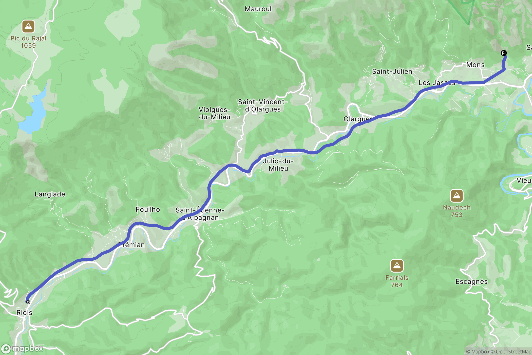 Riols : carte du parcours de randonnée - France
