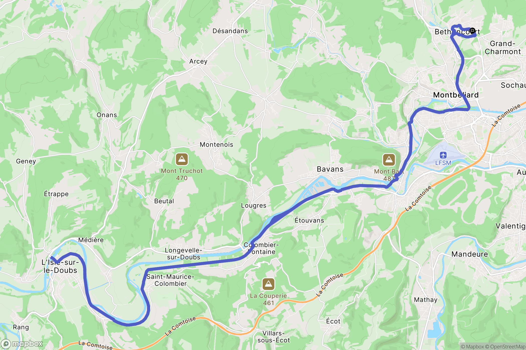 Bethoncourt : carte du parcours de randonnée - France