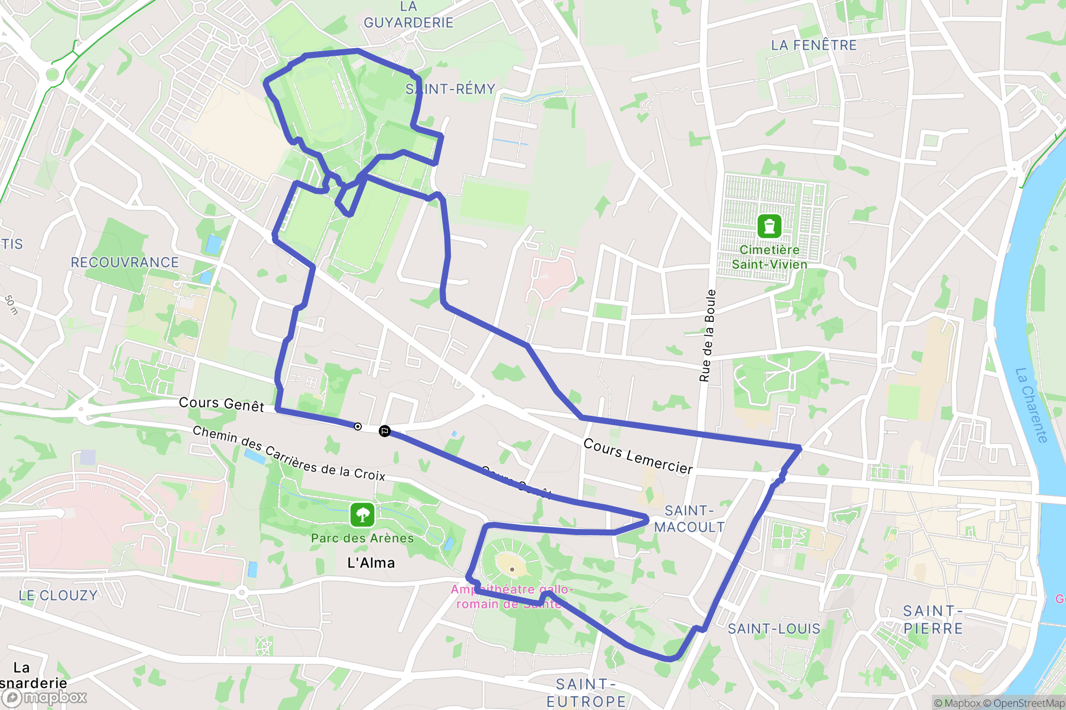 Saintes : carte du parcours de randonnée - France