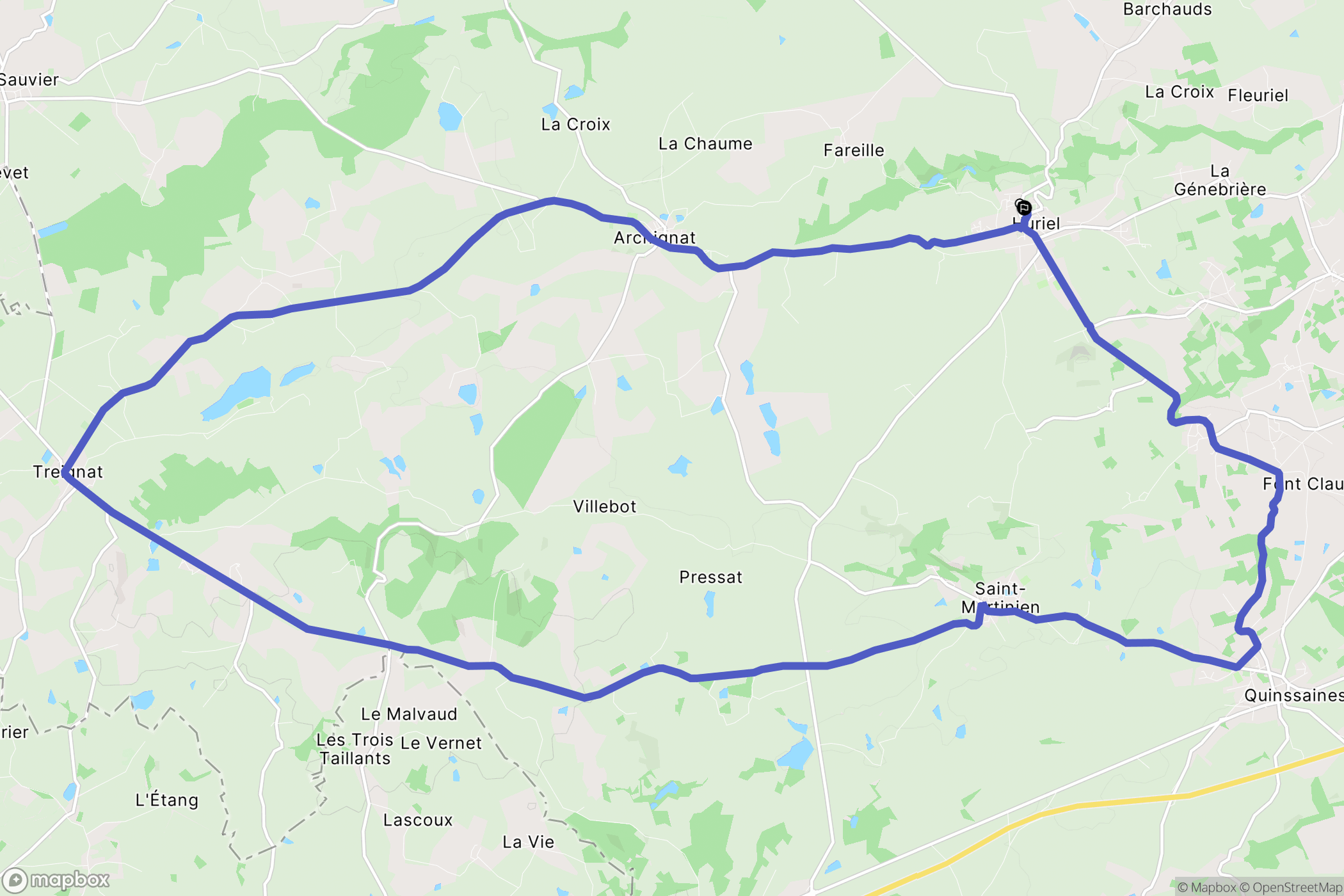 Huriel : carte du parcours de randonnée - France