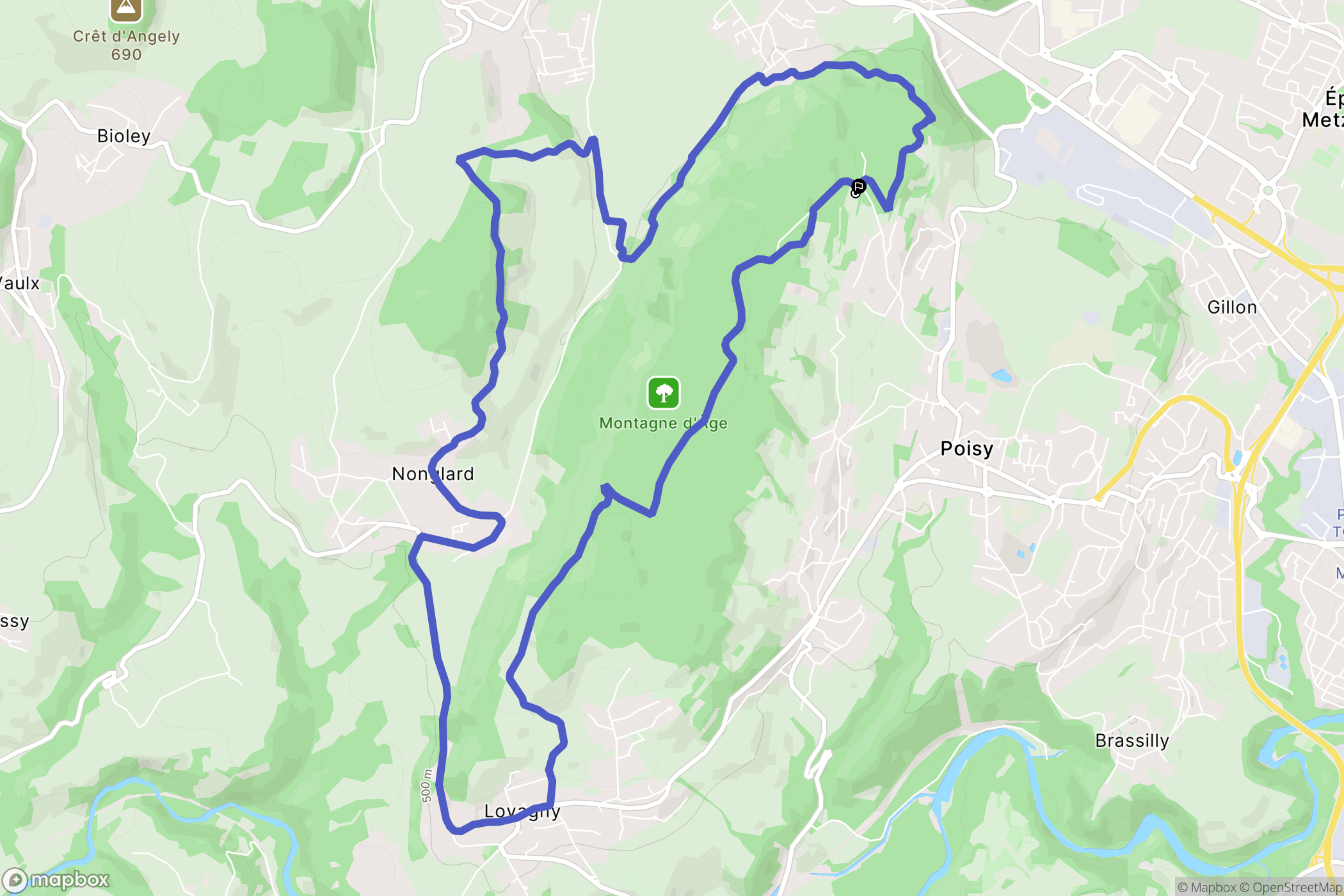 Poisy : carte du parcours de randonnée - France