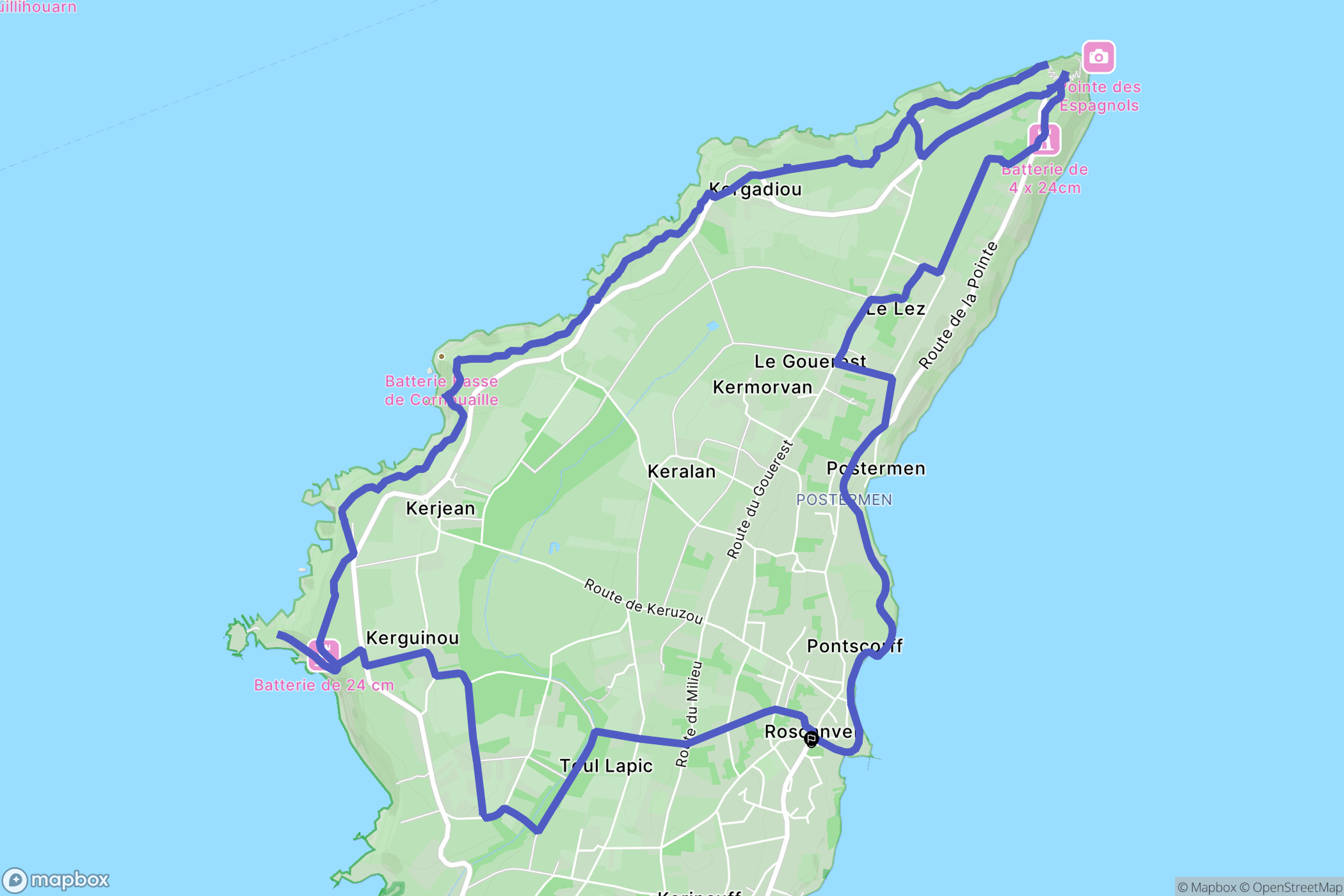 Roscanvel : carte du parcours de randonnée - France