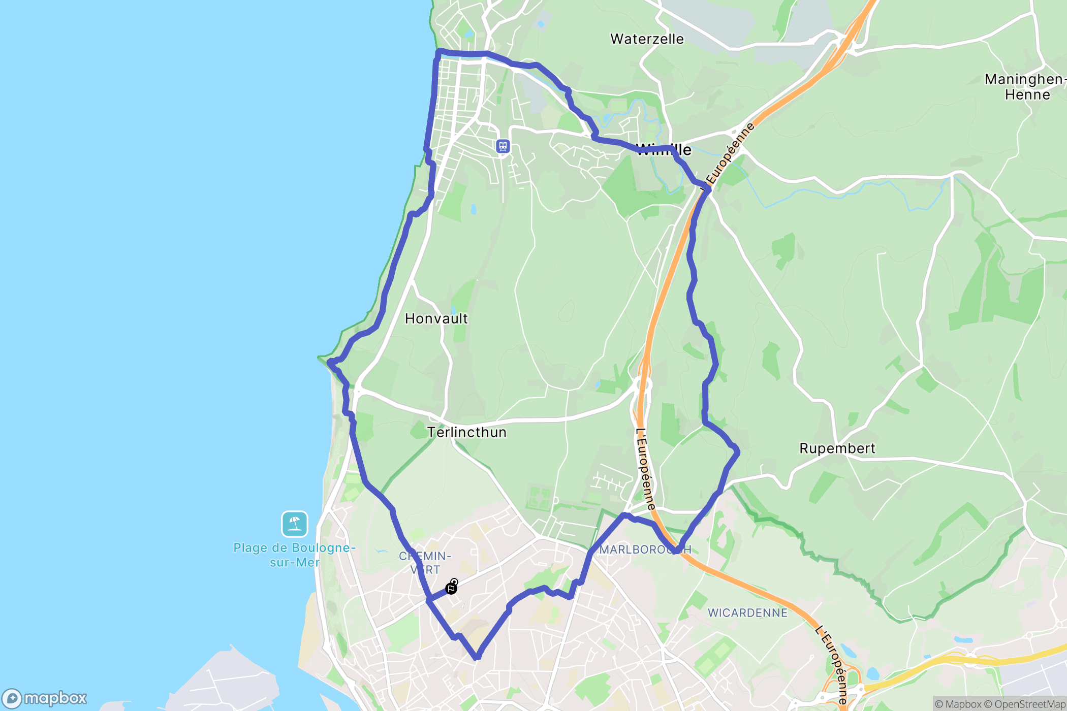 Boulogne-sur-Mer : carte du parcours de randonnée - France