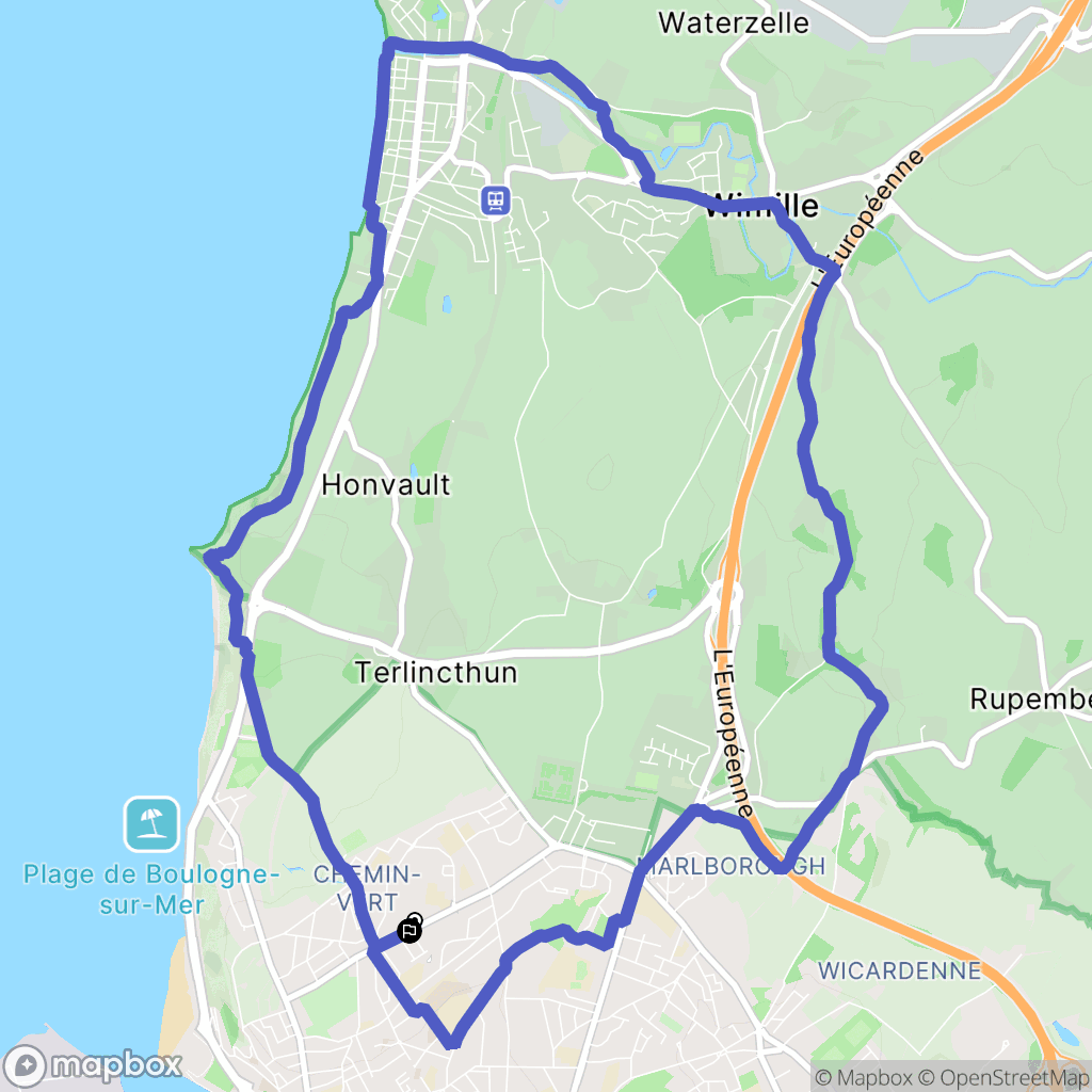 Boulogne-sur-Mer : carte du parcours de randonnée - France