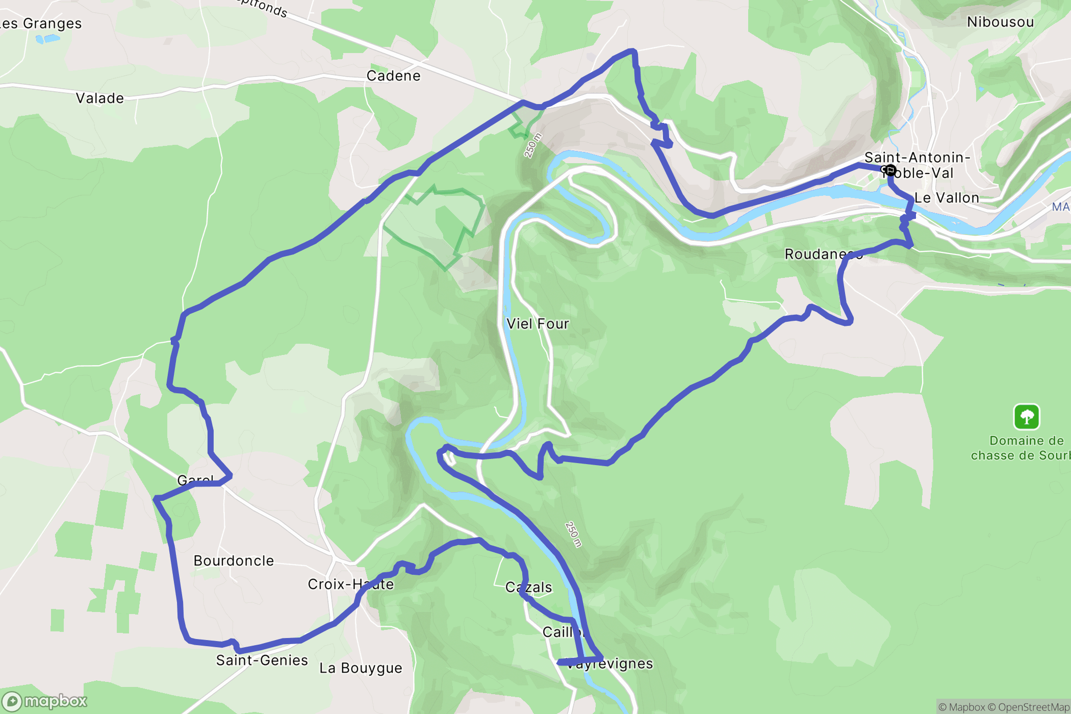 Saint-Antonin-Noble-Val : carte du parcours de randonnée - France