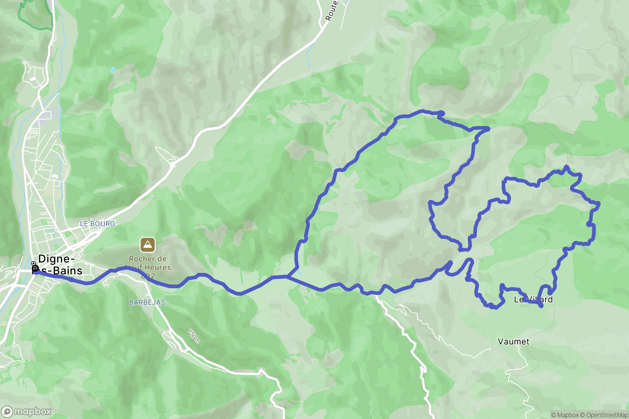 Digne les Bains : carte du parcours de randonnée - France