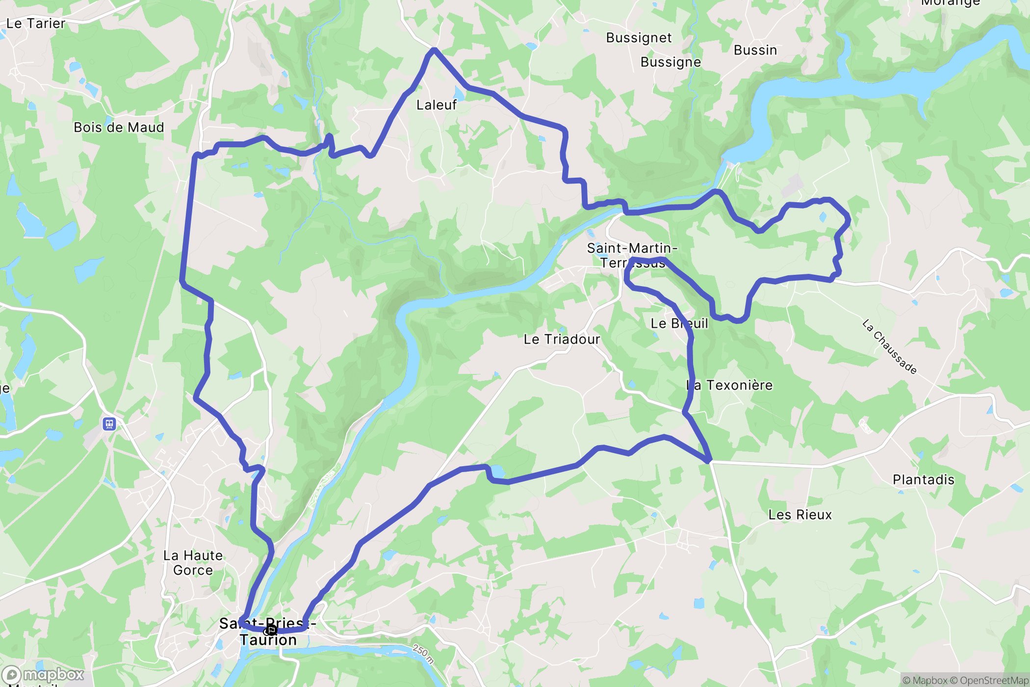 Saint-Priest-Taurion : carte du parcours de randonnée - France