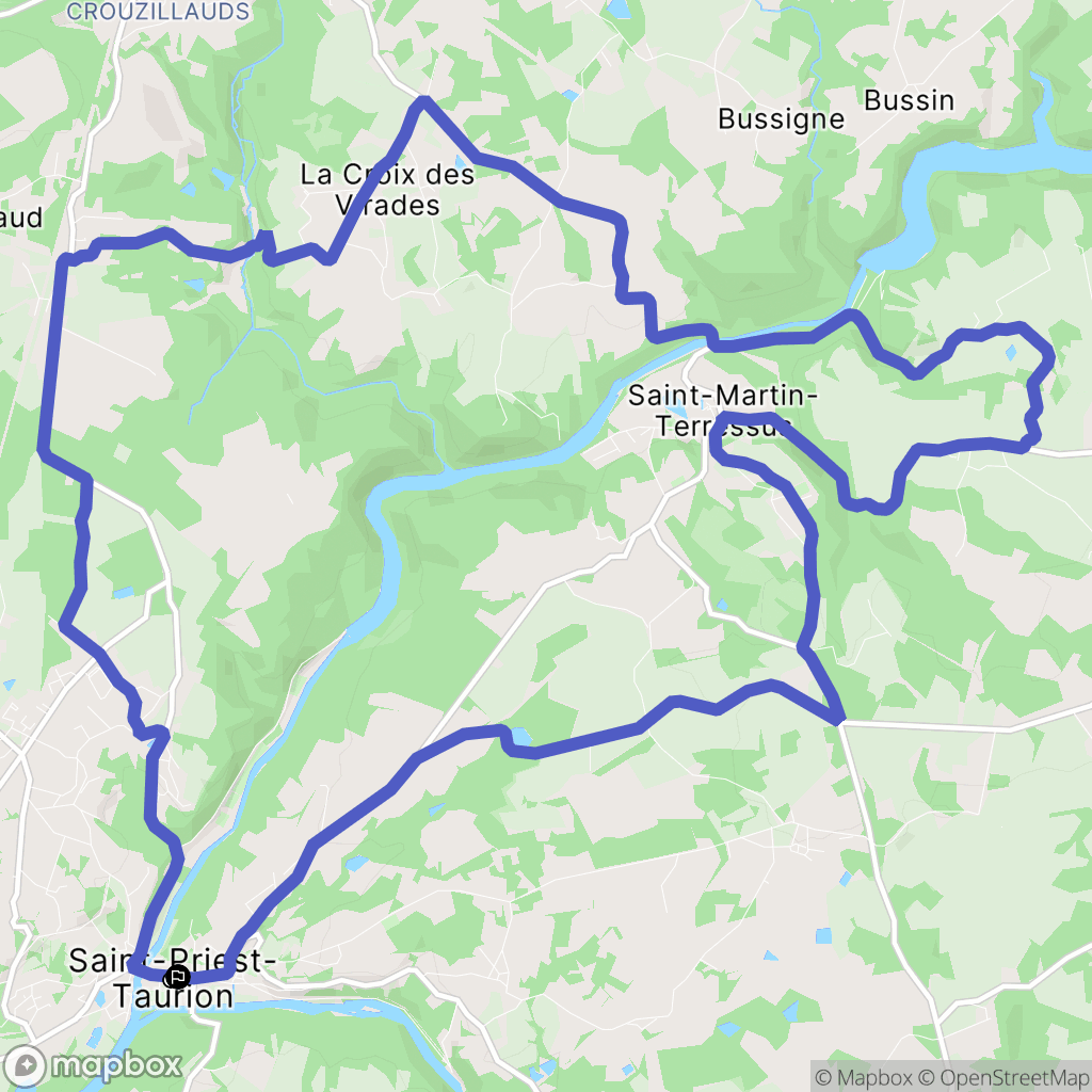 Saint-Priest-Taurion : carte du parcours de randonnée - France
