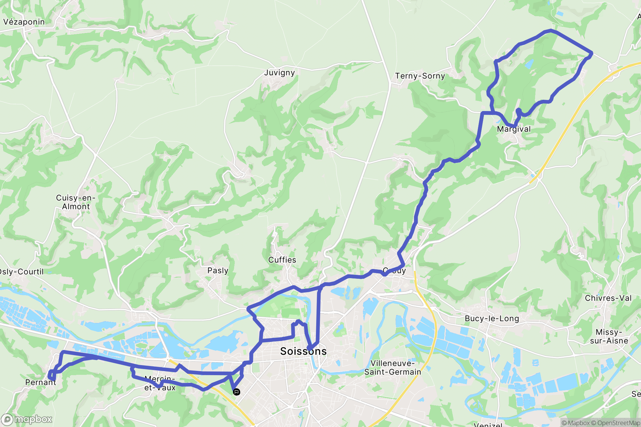 Soissons : carte du parcours de randonnée - France