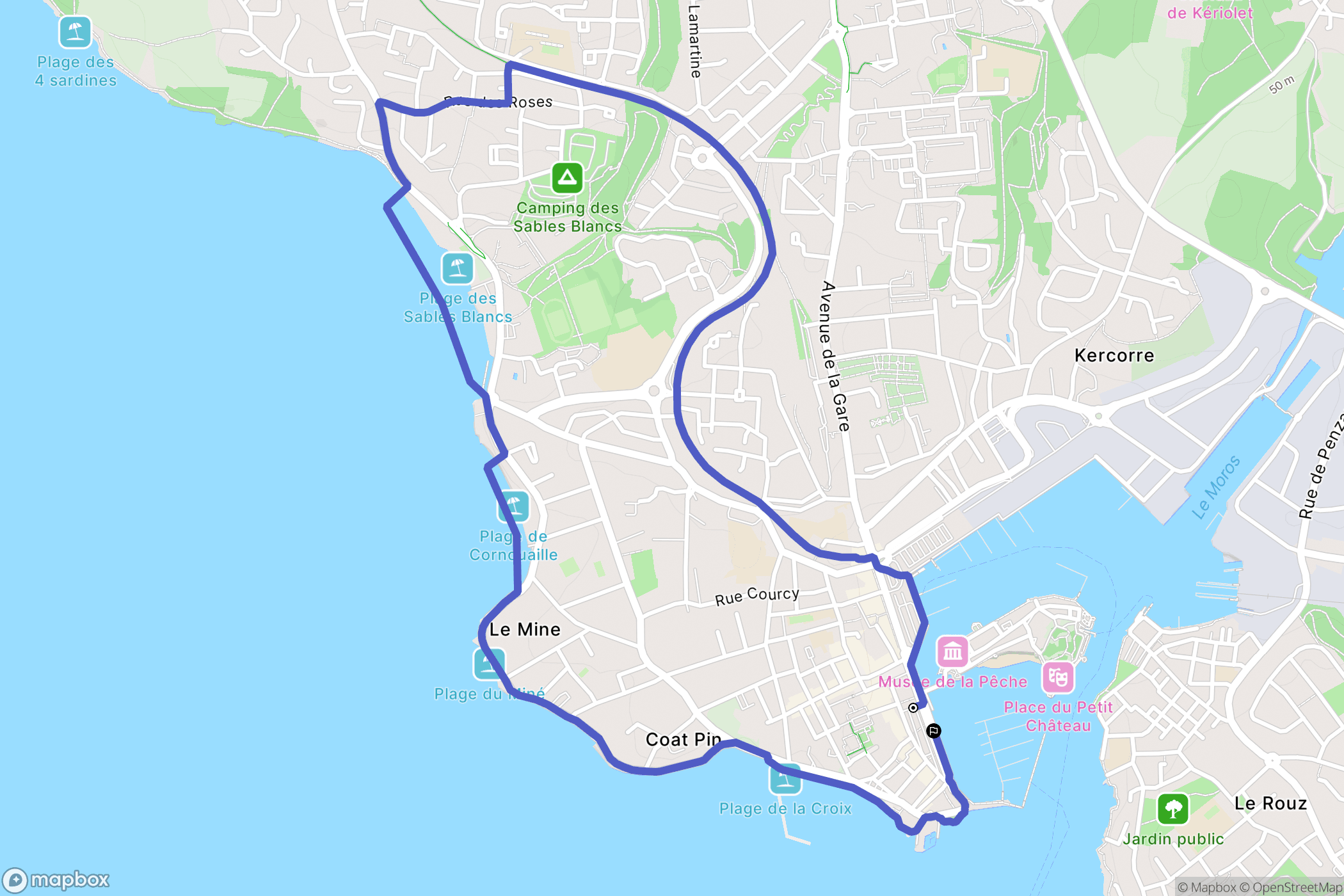 Concarneau : carte du parcours de randonnée - France