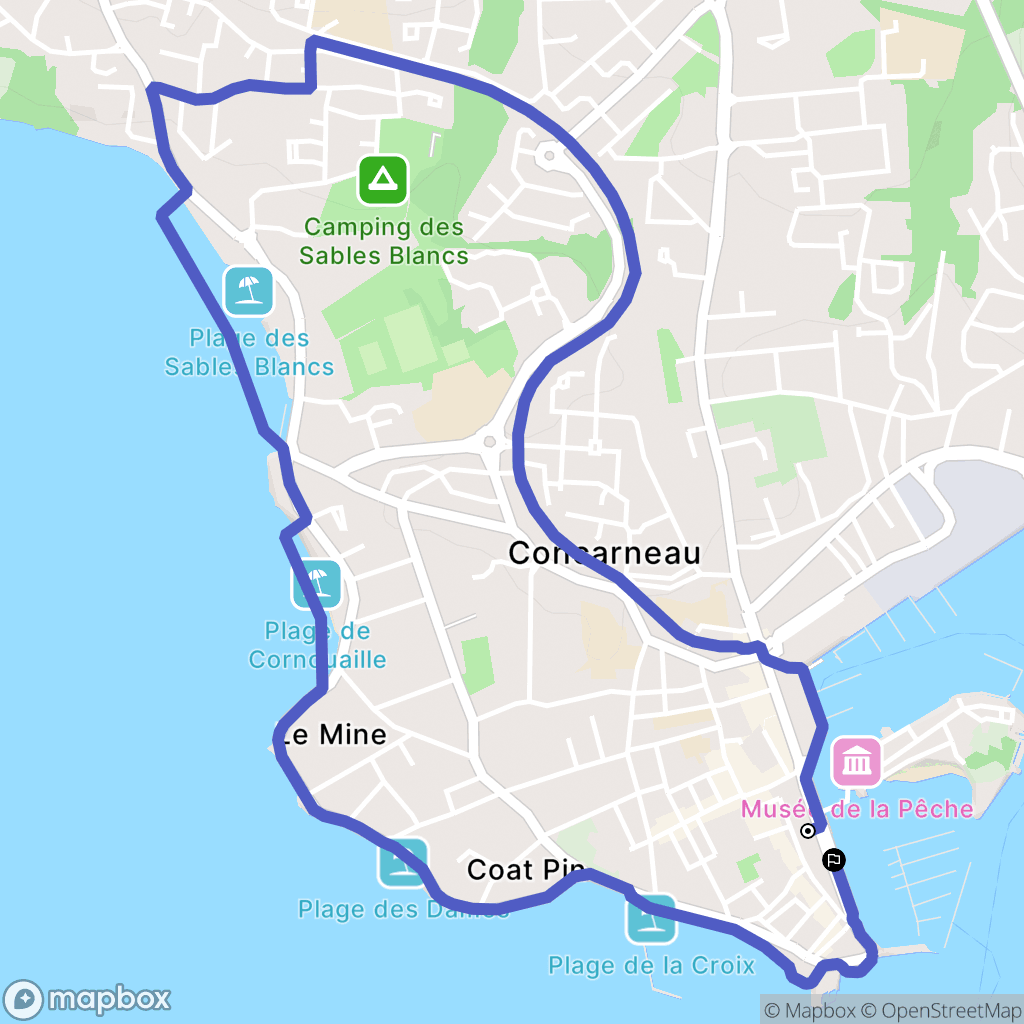 Concarneau : carte du parcours de randonnée - France