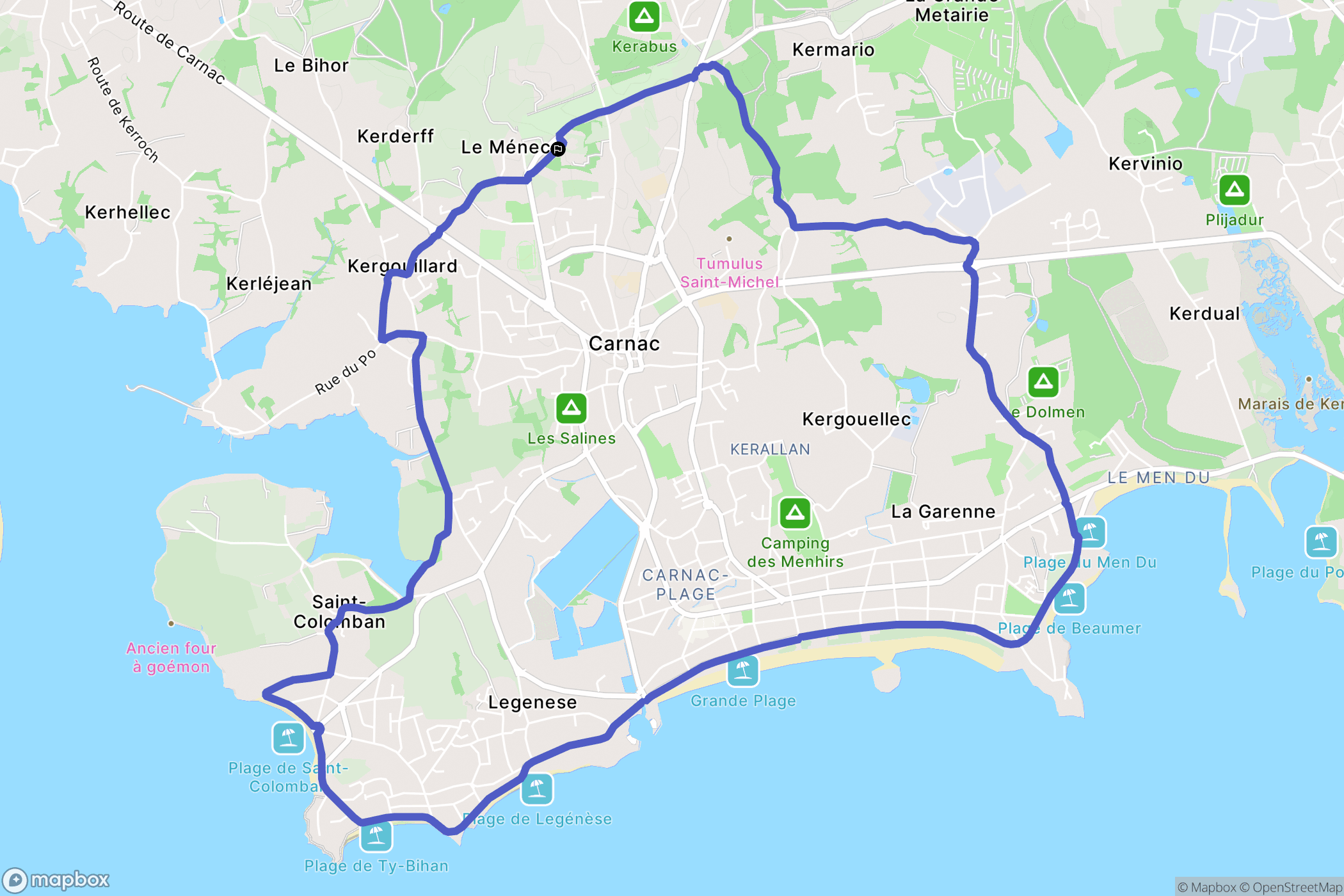 Carnac : carte du parcours de randonnée - France