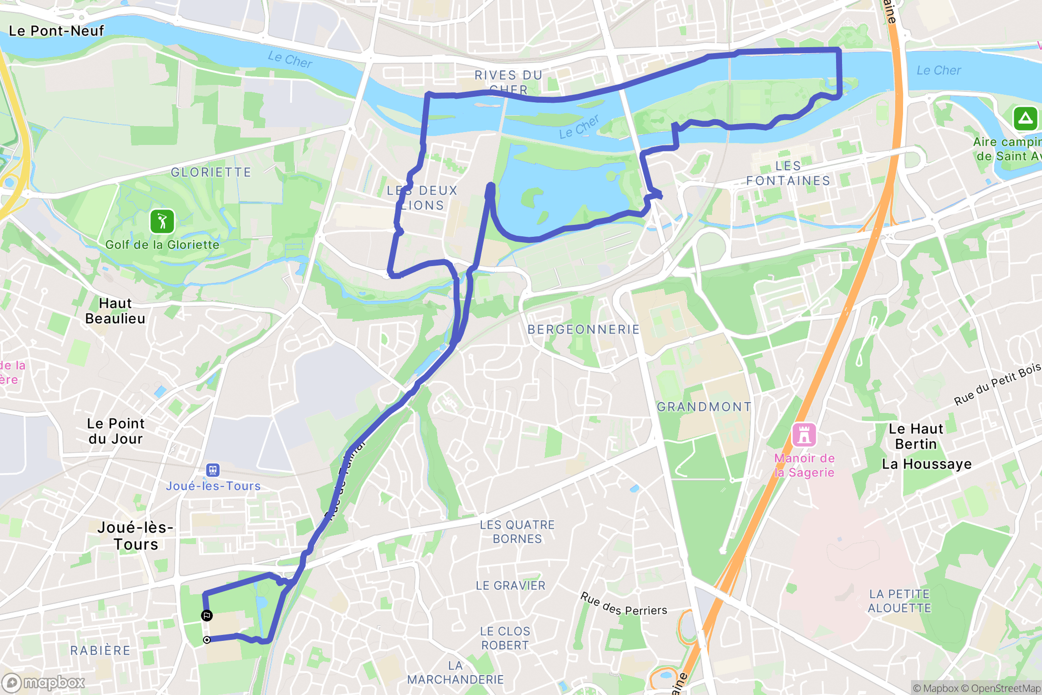 Joué-lès-Tours : carte du parcours de randonnée - France