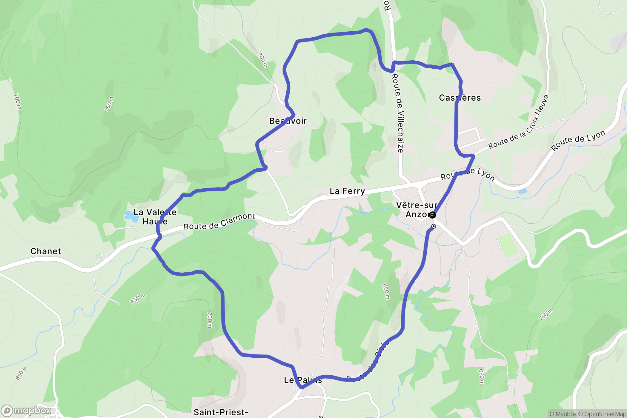 Vêtre-sur-Anzon : carte du parcours de randonnée - France